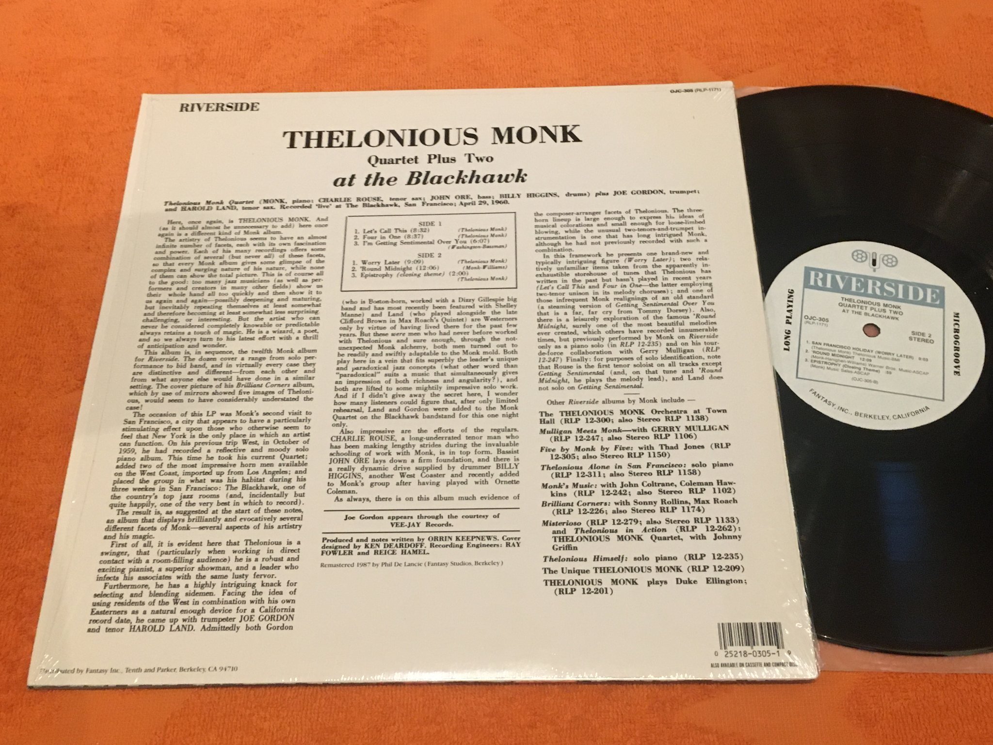Omslagsbild för skivan THELONIOUS MONK QUARTET PLUS TWO at the blackhawk LP US OJC 305