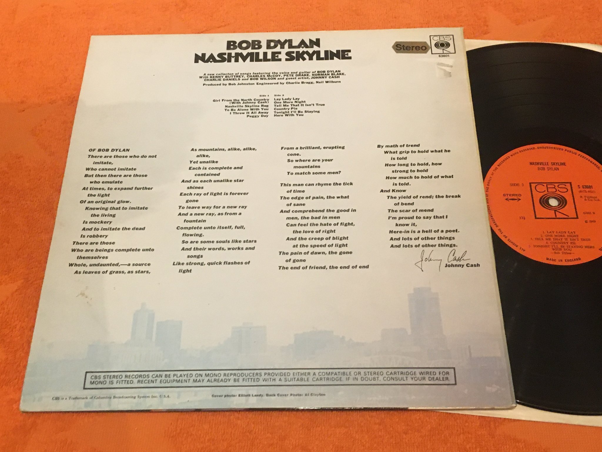 Omslagsbild för skivan BOB DYLAN Nashville skyline LP -69 UK CBS S 63601