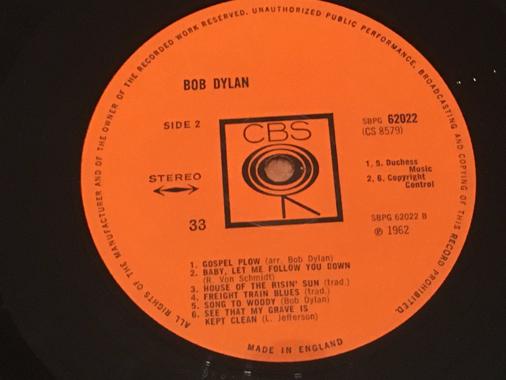 Omslagsbild för skivan BOB DYLAN s/t LP -62 UK SBPG 62022 early pressing ( 33 instead of 33 1/3 on labe