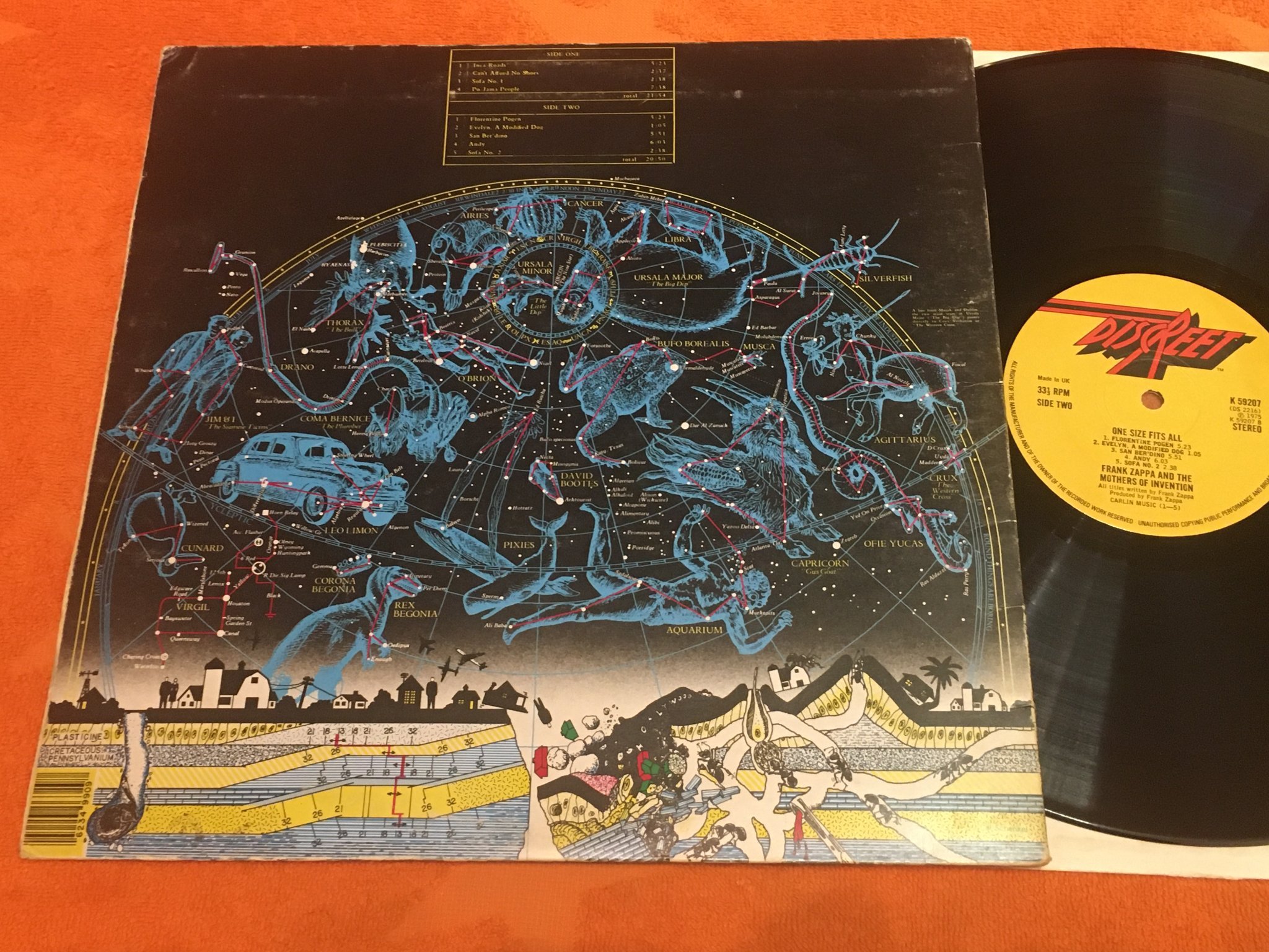 Omslagsbild för skivan FRANK ZAPPA & THE MOTHERS OF INVENTION one size fits all LP UK K59207