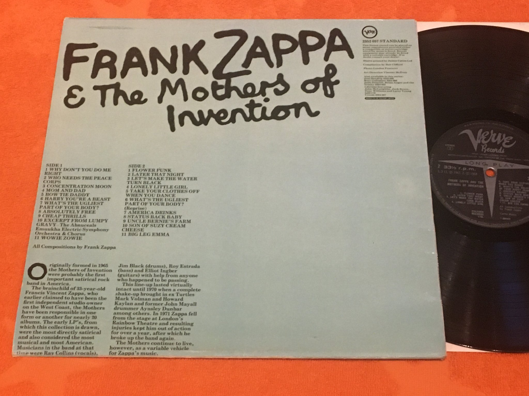 Omslagsbild för skivan FRANK ZAPPA & THE MOTHERS OF INVENTION LP -75 UK VERVE 2352 057  