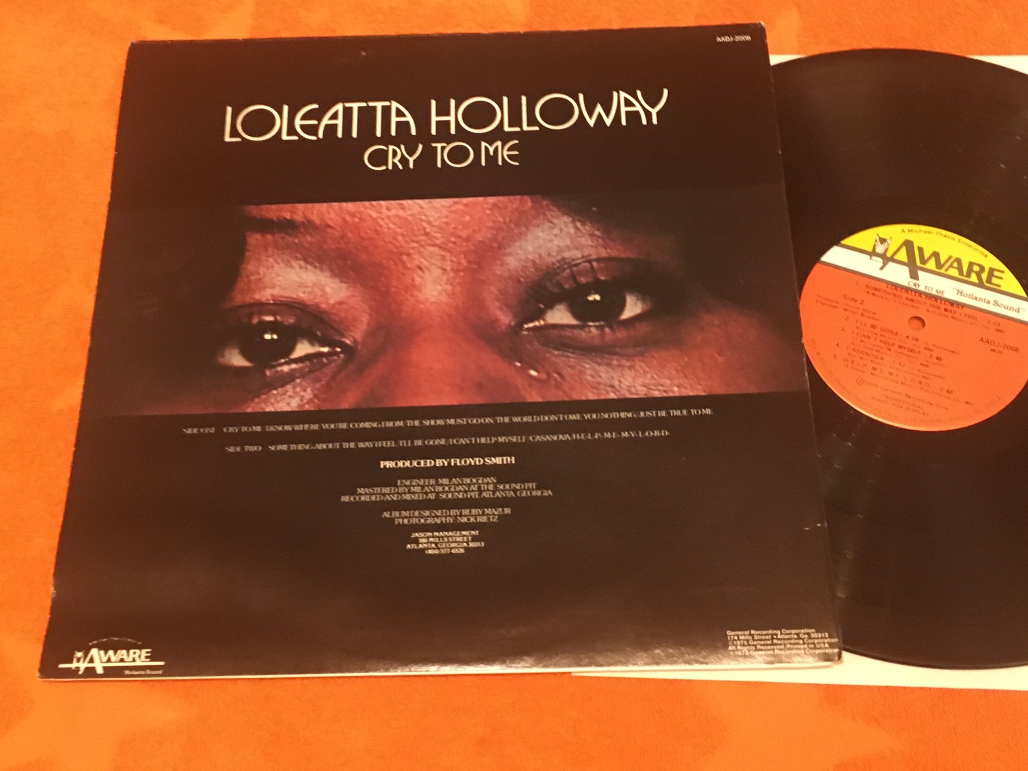 Omslagsbild för skivan LOLEATTA HOLLOWAY cry to me LP -75 US AWARE AADJ-2008 promo