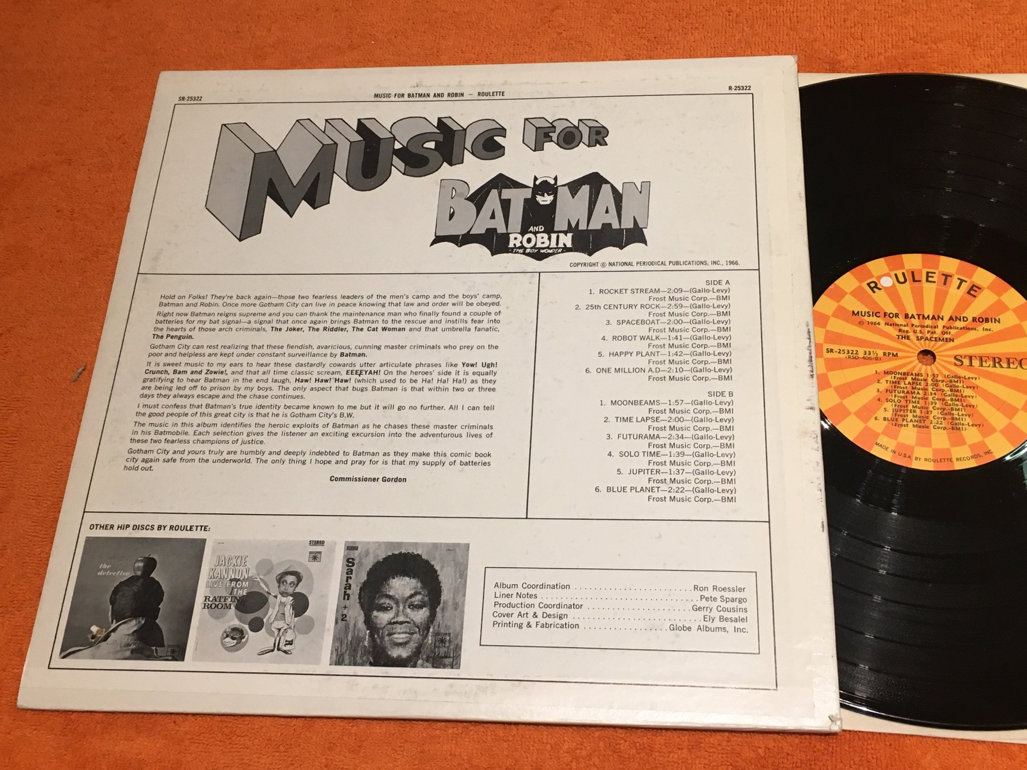 Omslagsbild för skivan SPACEMEN music for the Batman & Robin LP US ROULETTE SR 25322