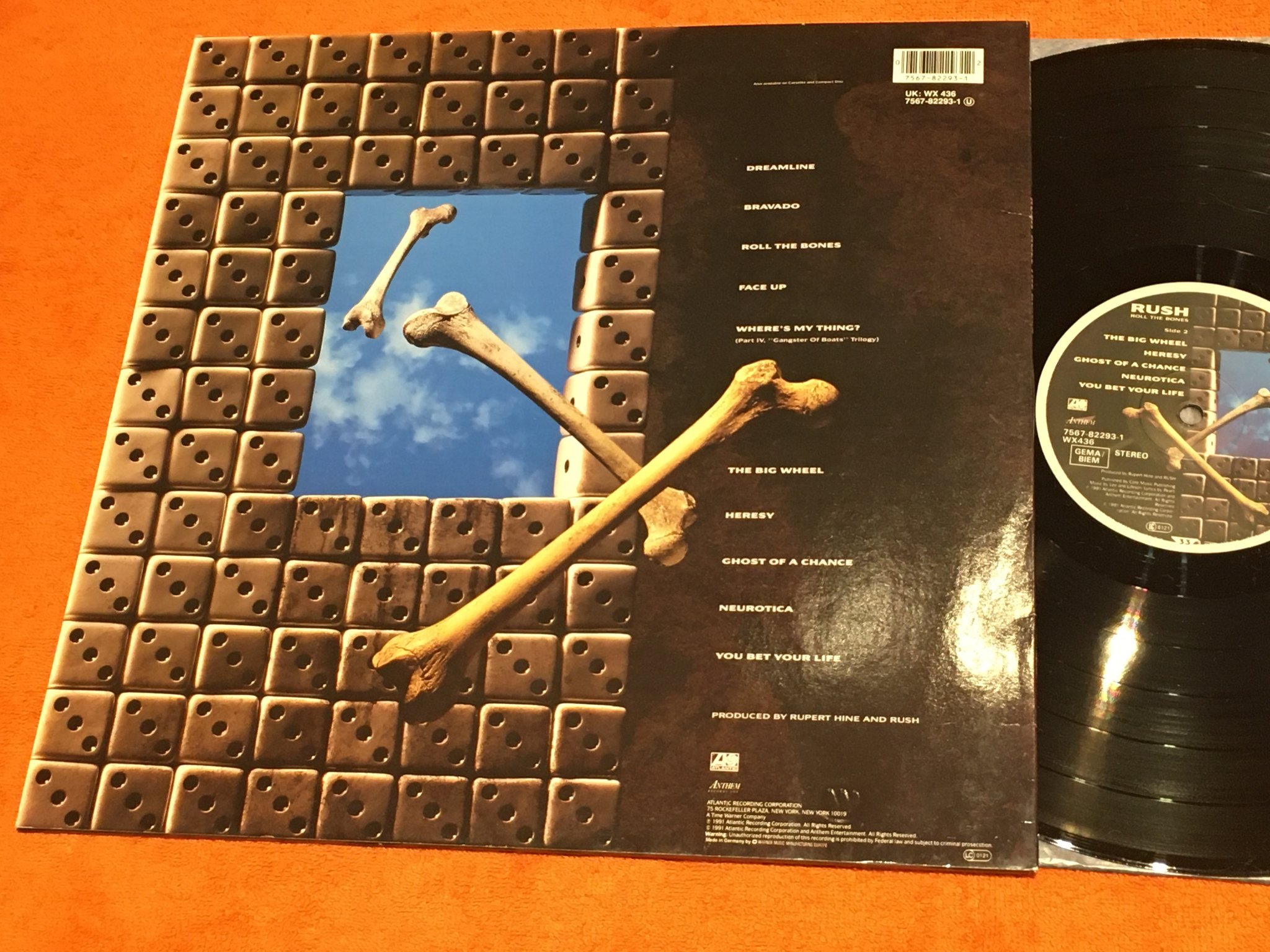 Omslagsbild för skivan RUSH roll the bones LP -91 Europe ATLANTIC 7567-82293-1 RARE!!!