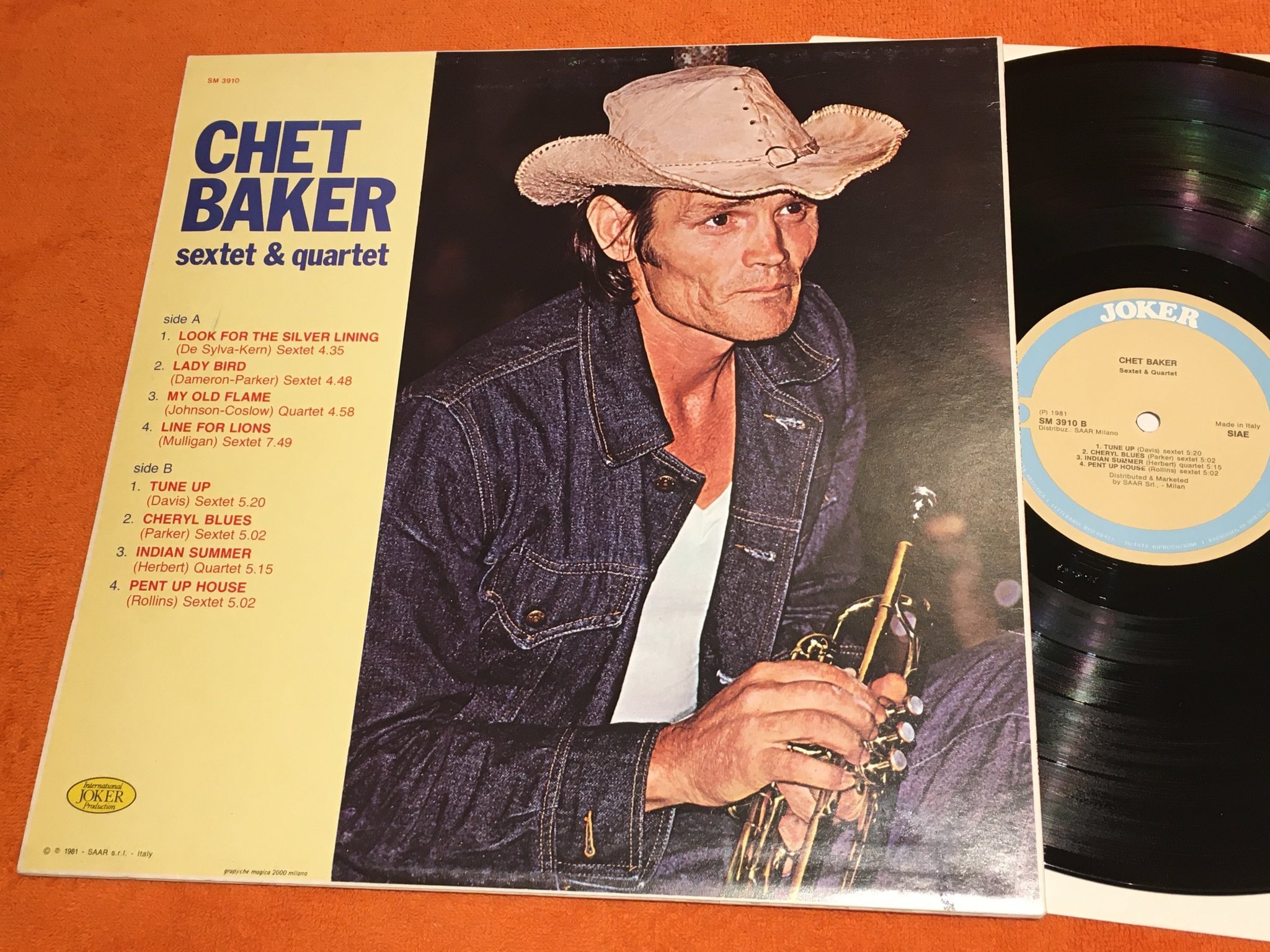 Omslagsbild för skivan CHET BAKER SEXTET & QUARTET LP Ita JOKER SM 3910 
