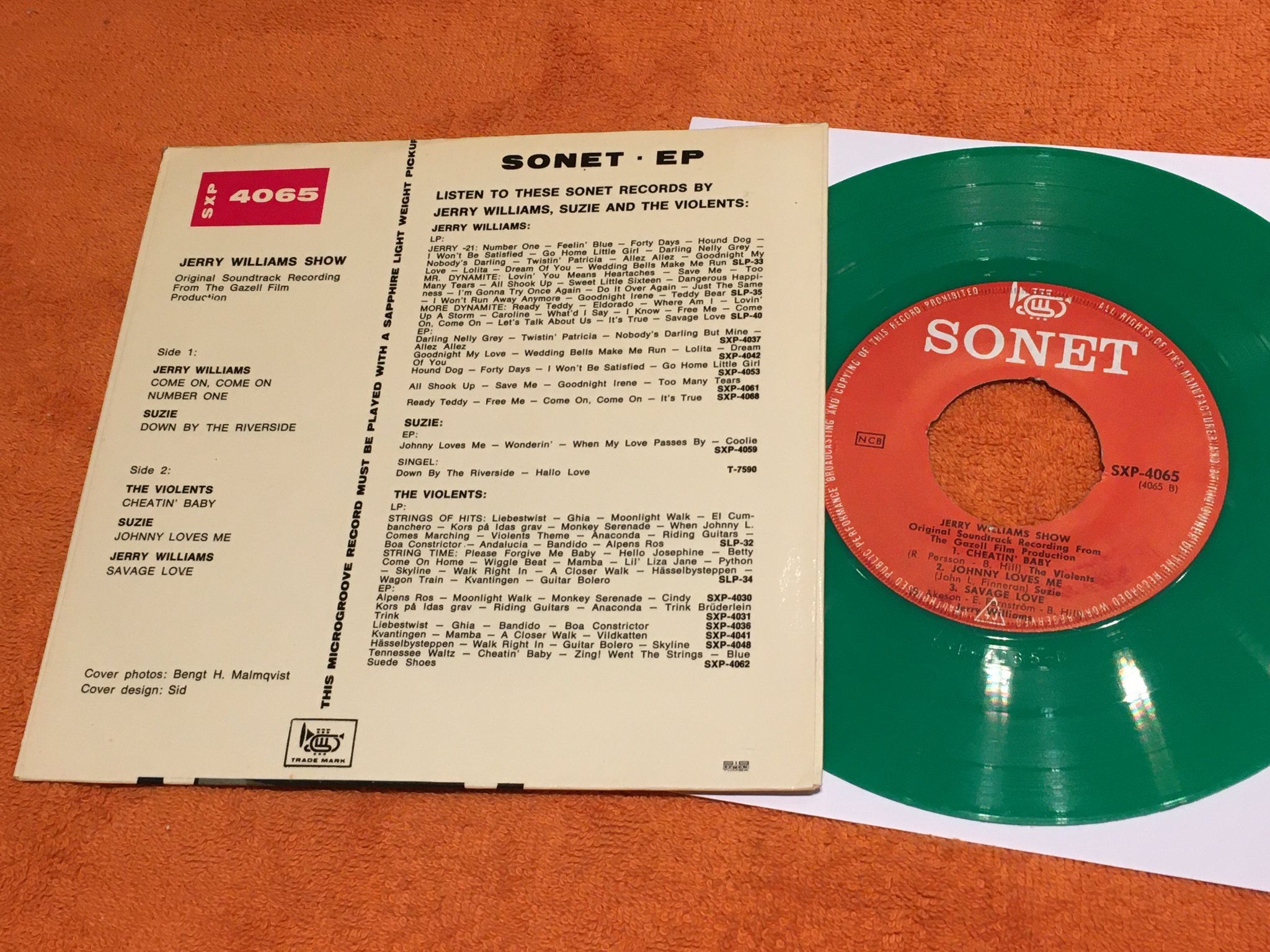 Omslagsbild för skivan V/A JERRY WILLIAMS SHOW 7”ep -64 Swe SONET SXP 4065 green vinyl
