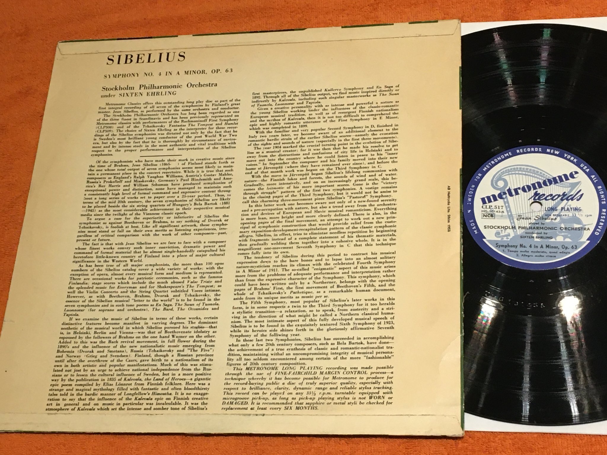 Omslagsbild för skivan SIXTEN EHRLING Sibelius: Symphony No 4 LP Swe METRONOME CLP 517 