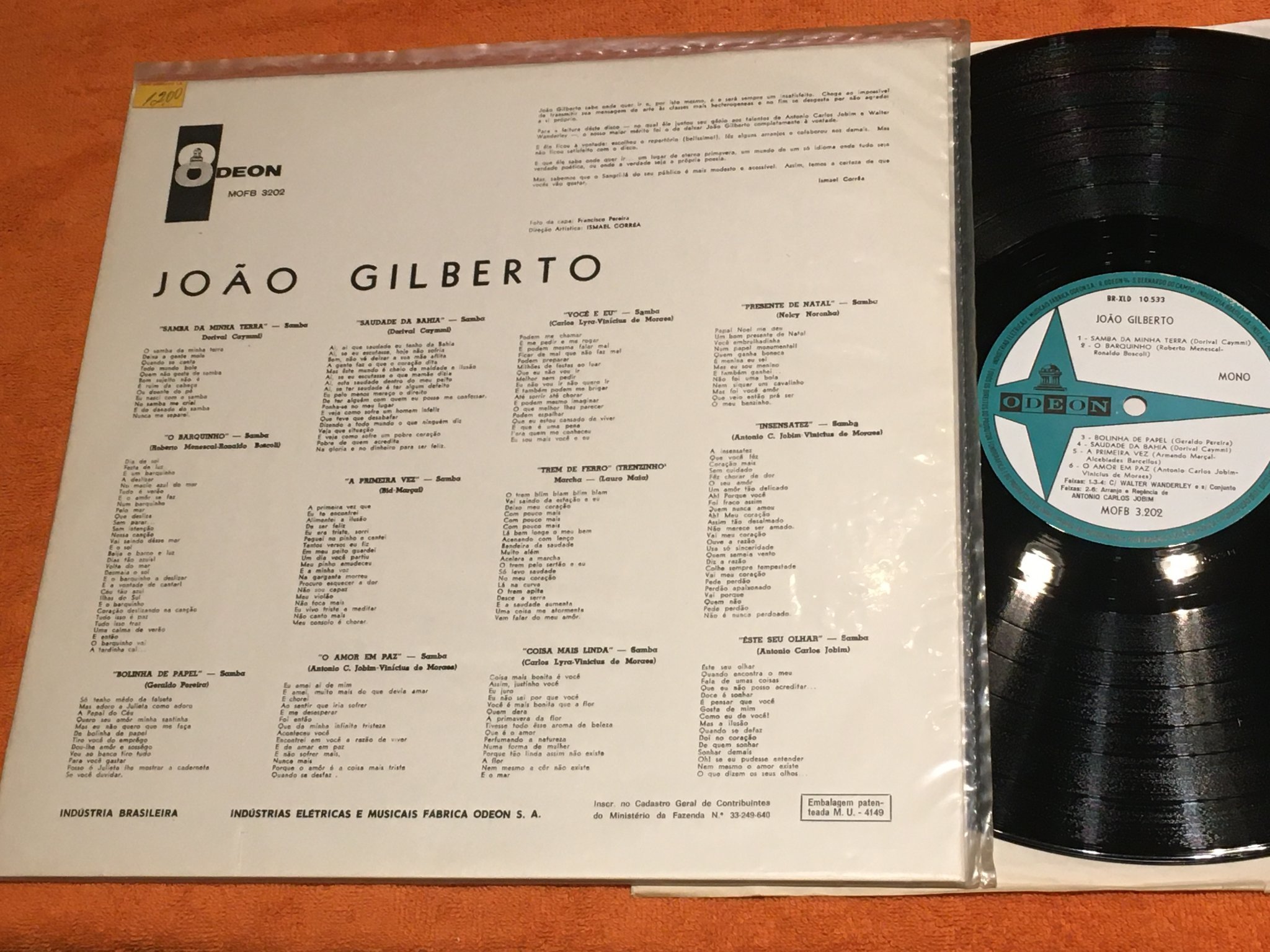 Omslagsbild för skivan JOAO GILBERTO s/t LP -61 Brazil ODEON MOFB 3202 rare bossa nova classic ! 