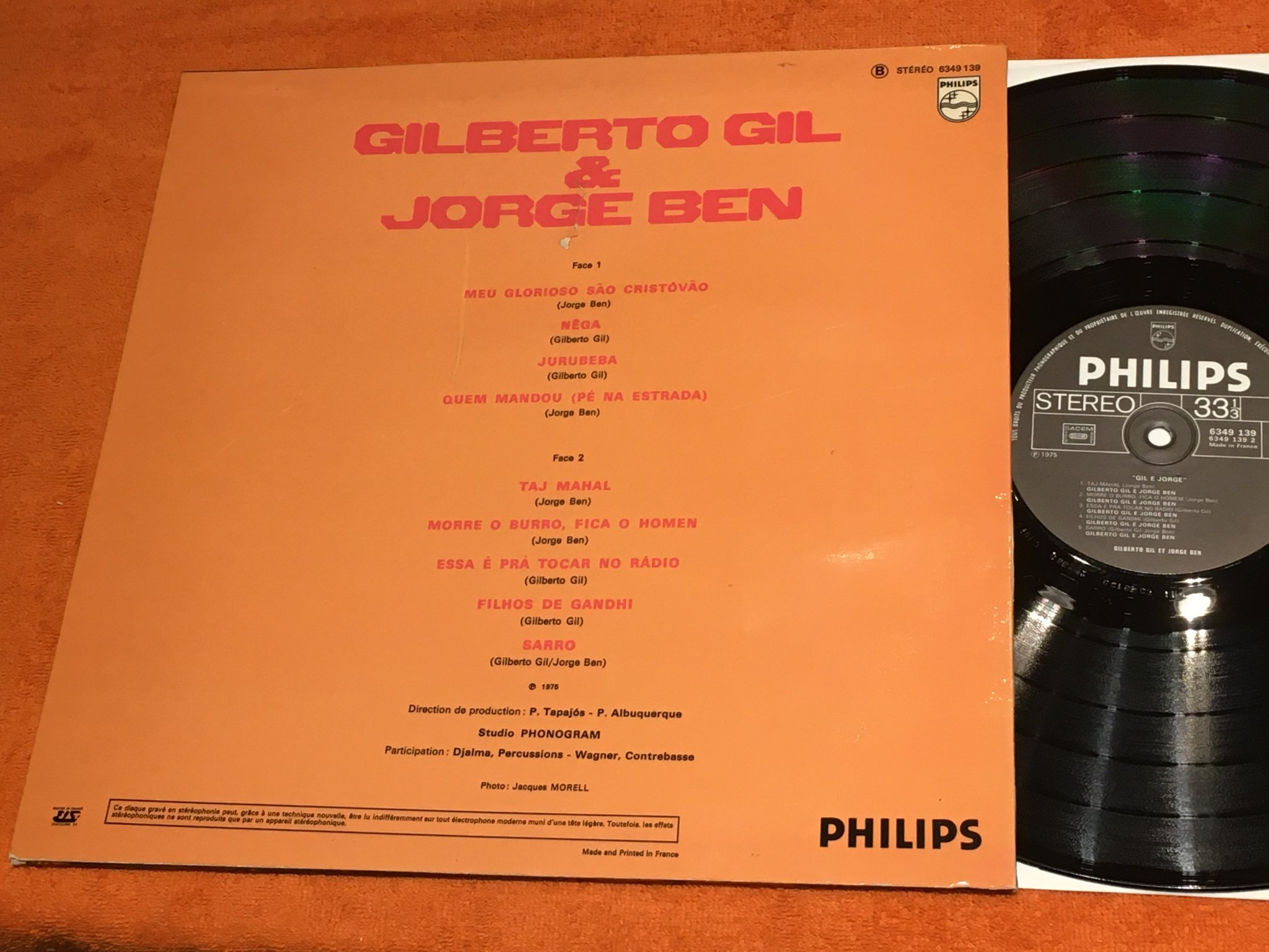 Omslagsbild för skivan GILBERTO GIL / JORGE BEN s/t LP -76 Fra PHILIPS 6349 139
