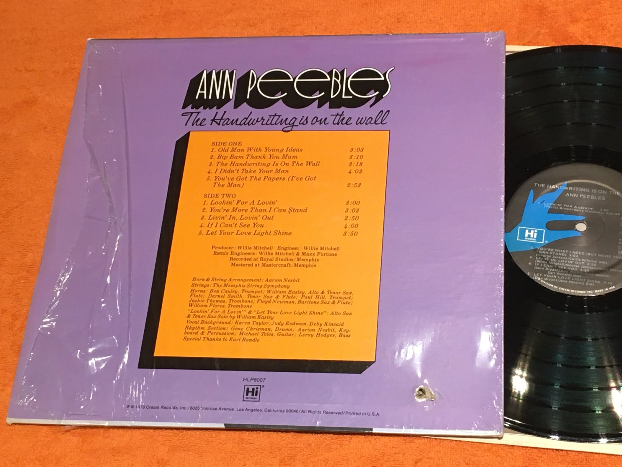 Omslagsbild för skivan ANN PEEBLES The Handwriting Is On The Wall LP -78 US HLP 6007