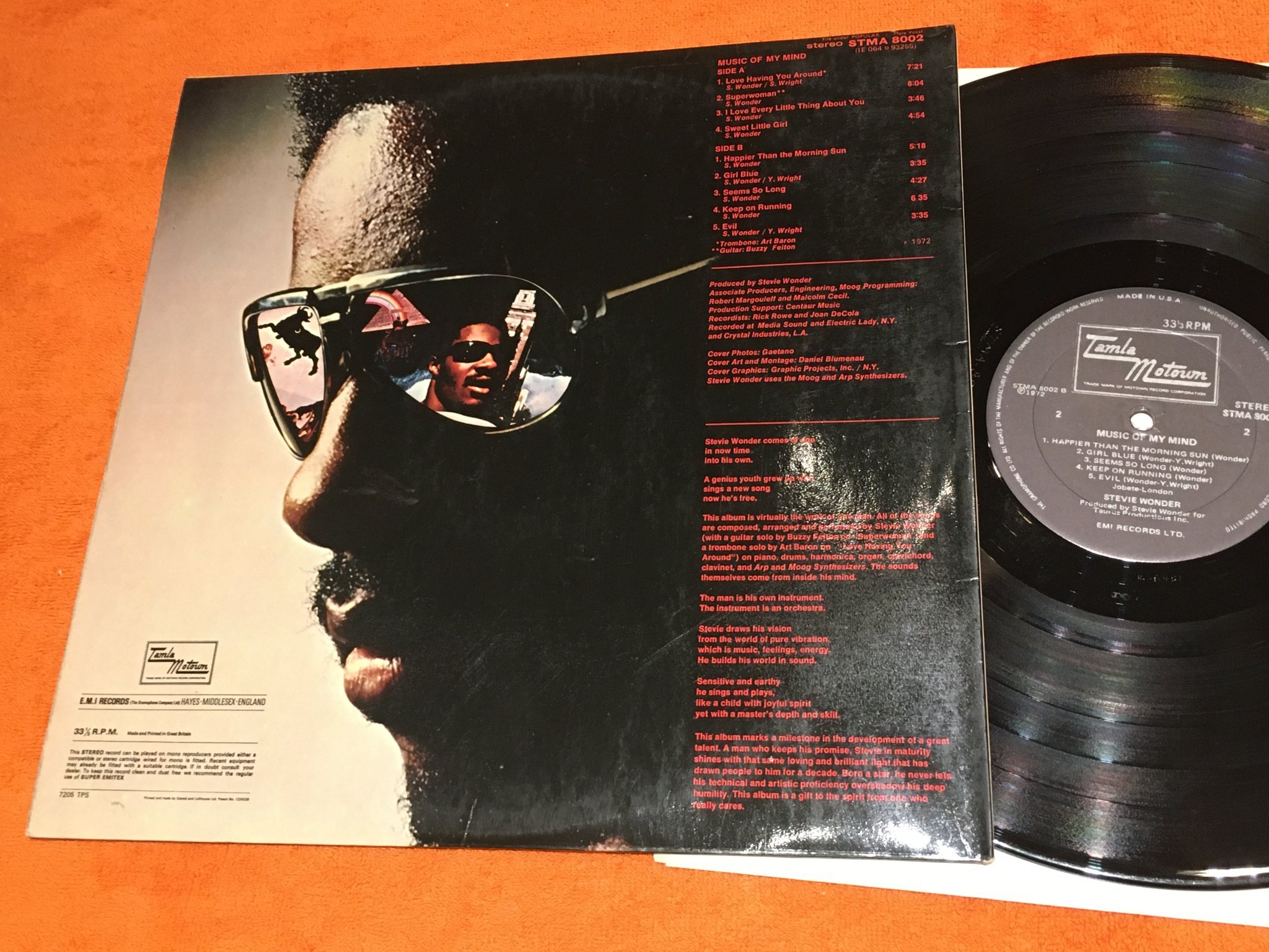 Omslagsbild för skivan STEVIE WONDER music of my mind LP UK TAMLA MOTOWN STMA 8002