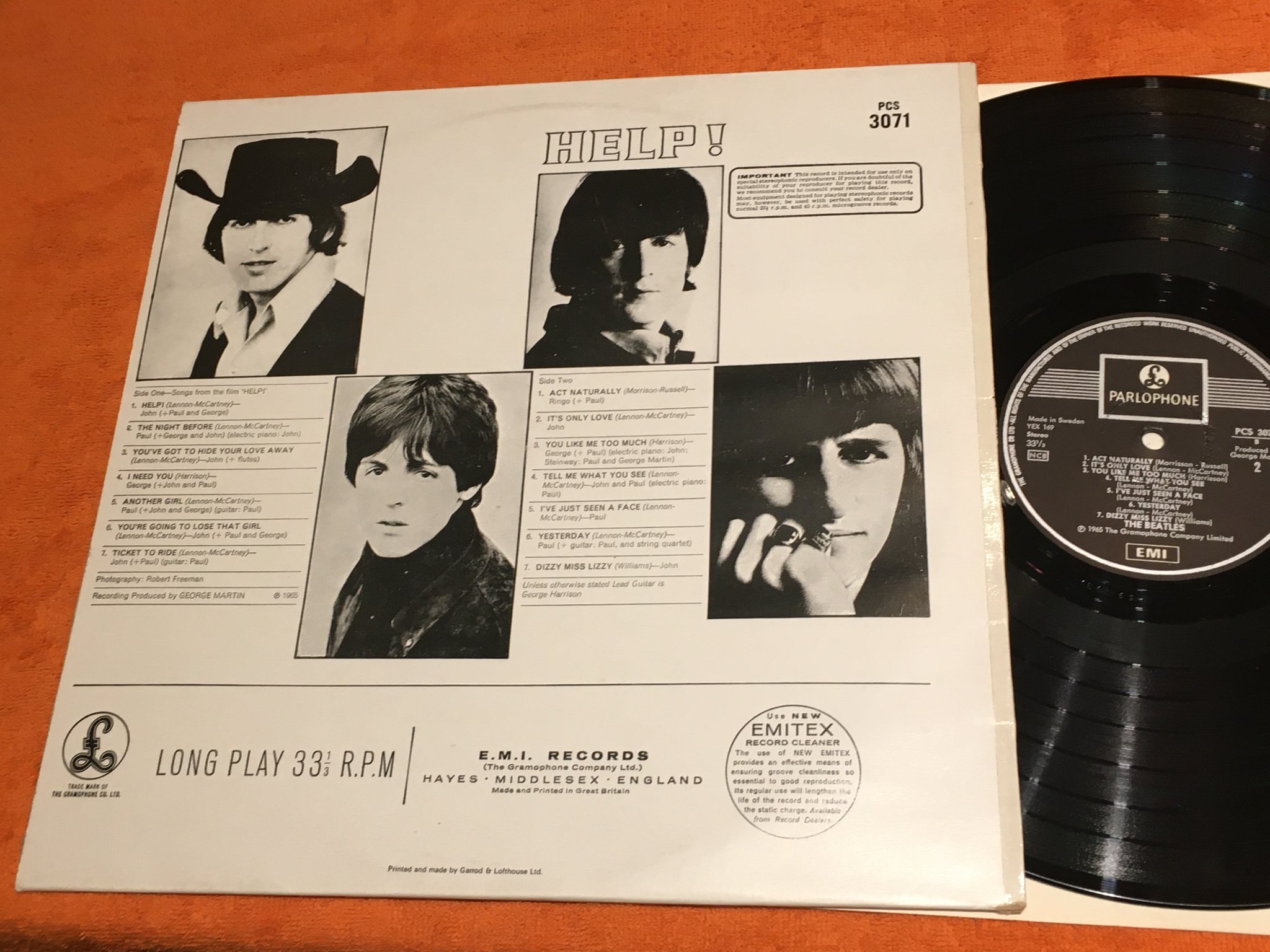 Omslagsbild för skivan THE BEATLES  help! LP re Swe EMI PCS 3071