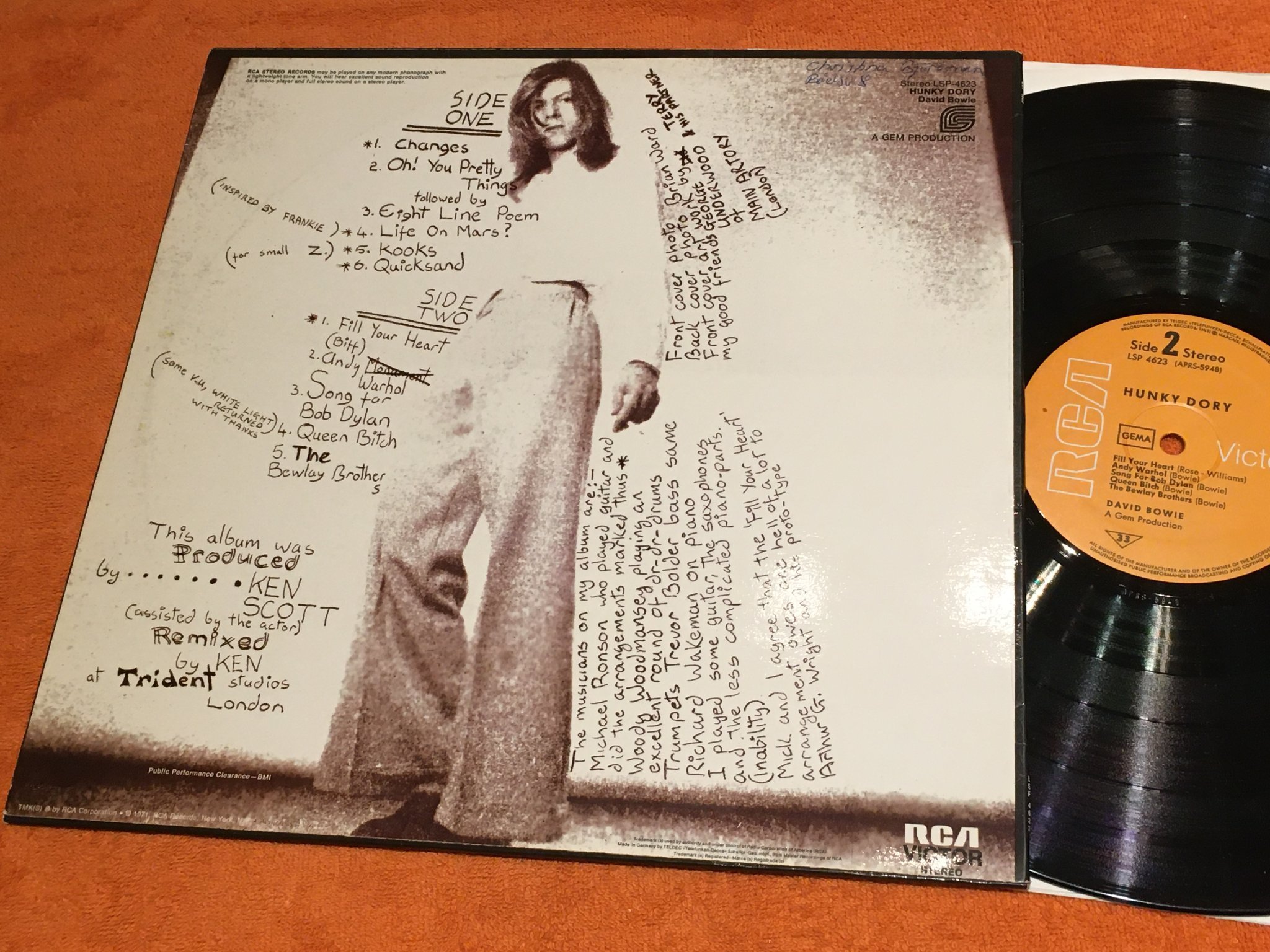 Omslagsbild för skivan DAVID BOWIE hunky dory LP -71 Ger RCA LSP-4623 