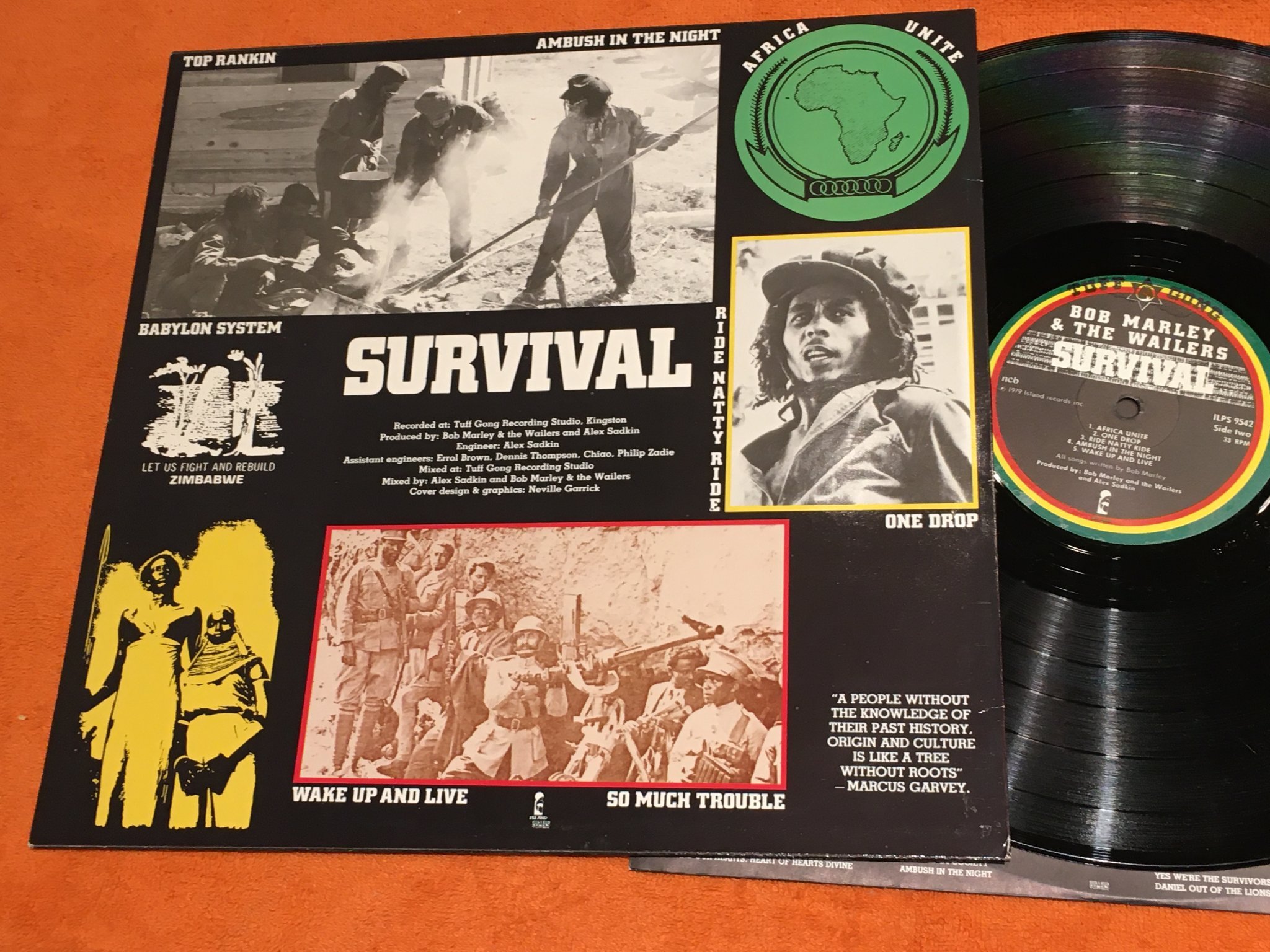 Omslagsbild för skivan BOB MARLEY & THE WAILERS survival LP -79 TUFF GONG ILPS 9542
