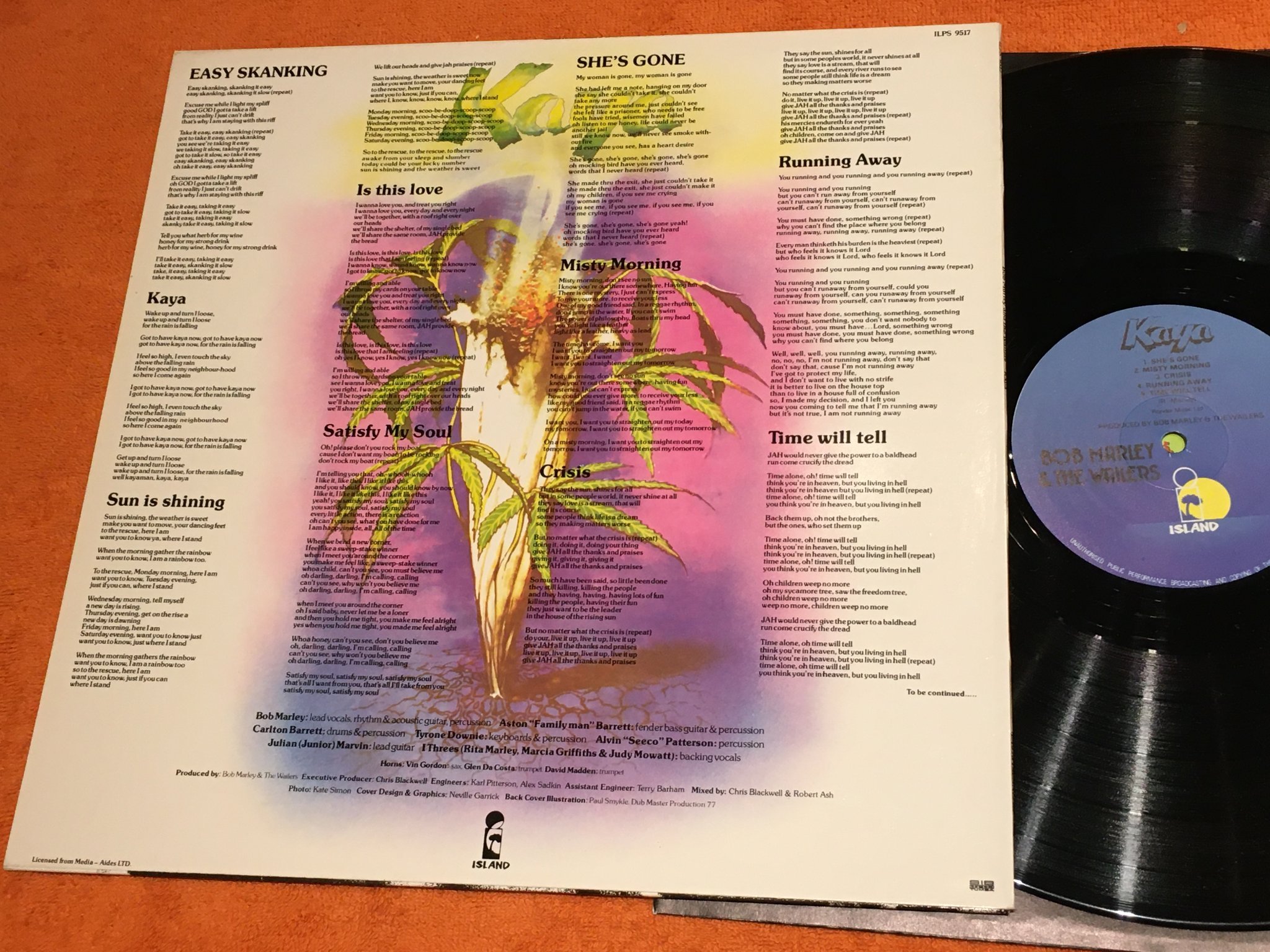 Omslagsbild för skivan BOB MARLEY & THE WAILERS kaya LP -78 ISLAND ILPS 9517