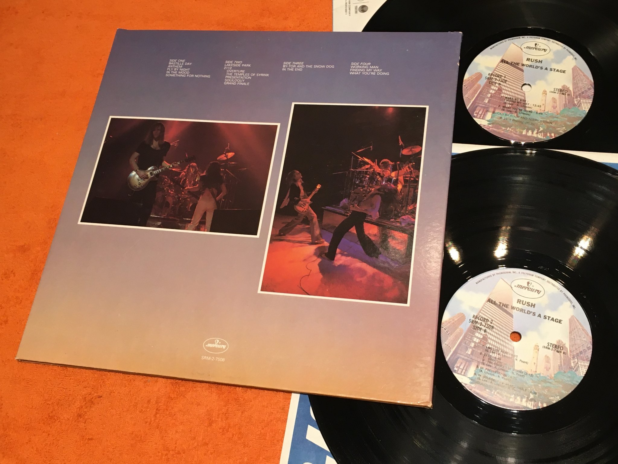 Omslagsbild för skivan RUSH all the world's a stage 2xLP -76 US MERCURY SRM-2-7508