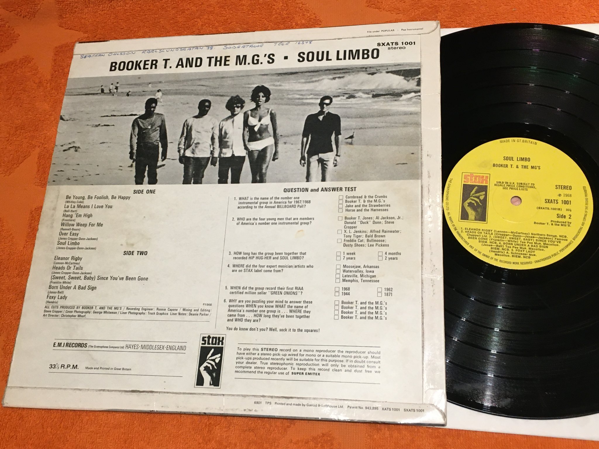 Omslagsbild för skivan BOOKER T & THE MG’S soul limbo LP -68 UK STAX SXATS 1001 