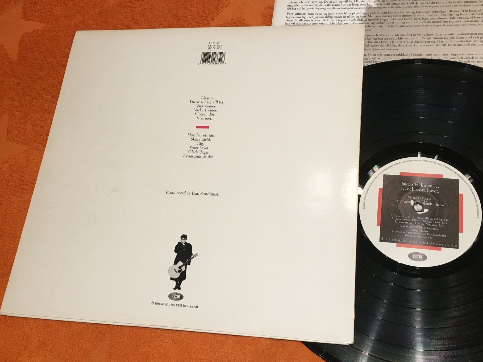 Omslagsbild för skivan JAKOB HELLMAN ...Och Stora Havet LP -89 Swe EMI 7918651 