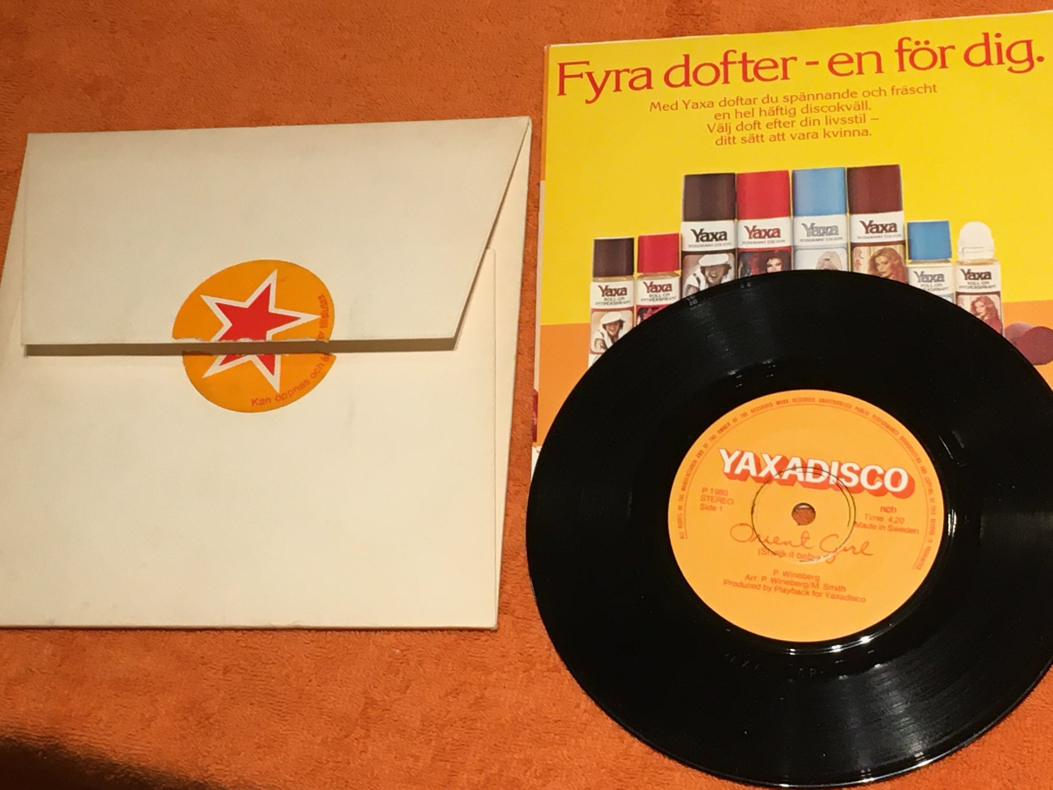Omslagsbild för skivan YAXADISCO Orient Girl 7”single -80 Swe private press COSMIC DISCO