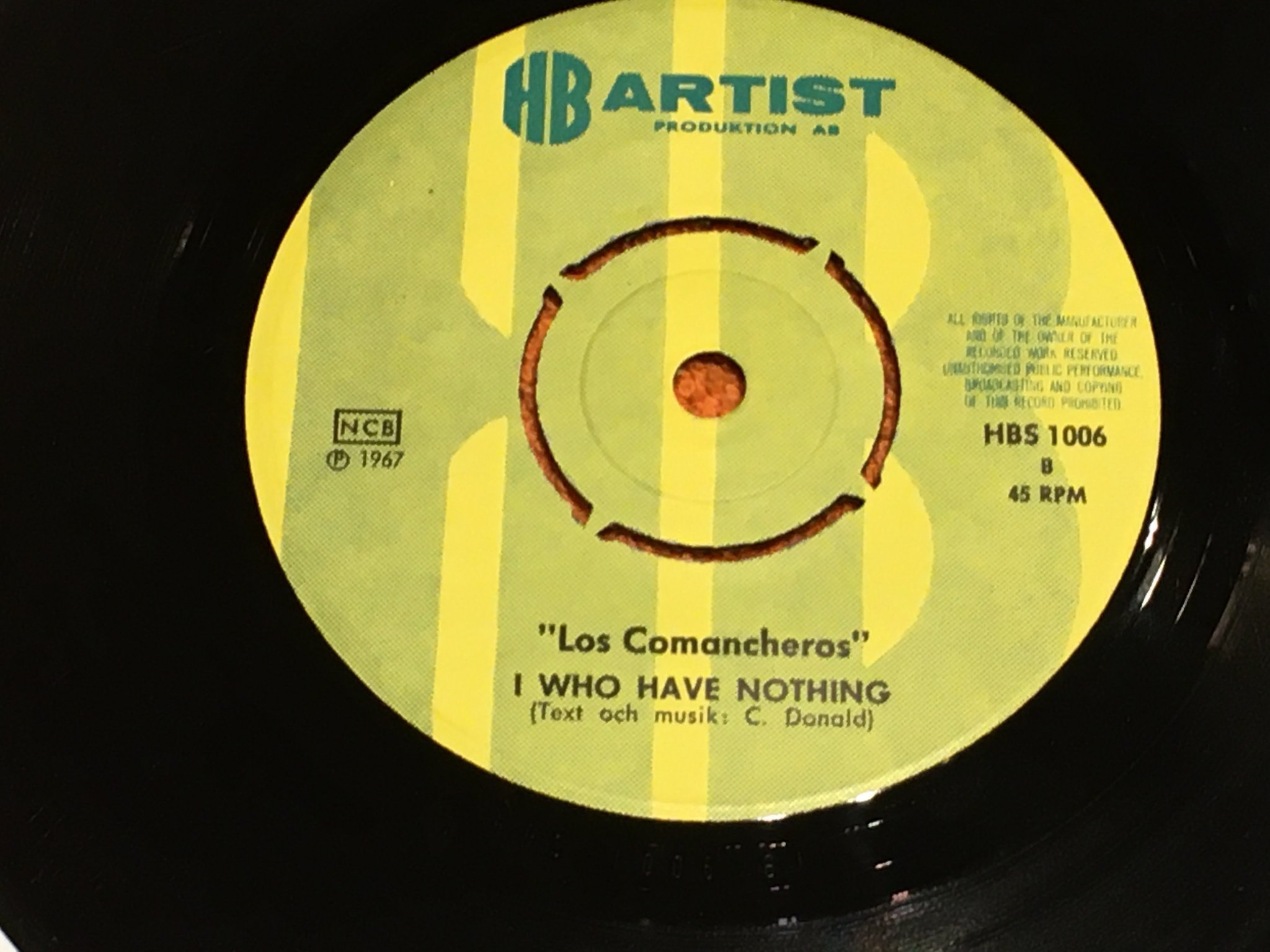 Omslagsbild för skivan LOS COMANCHEROS spicks and specks 7”single HB ARTIST HBS1006 rare GARAGE