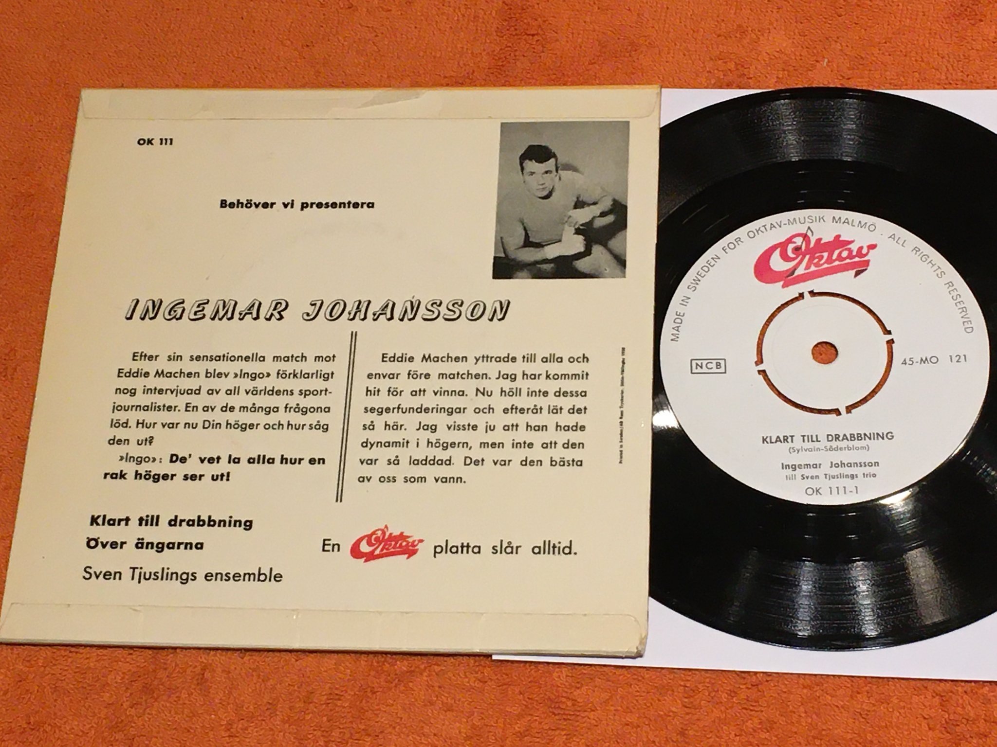 Omslagsbild för skivan INGEMAR JOHANSSON klart till drabbning 7” OKTAV 45-MO 122 signerad / autograf