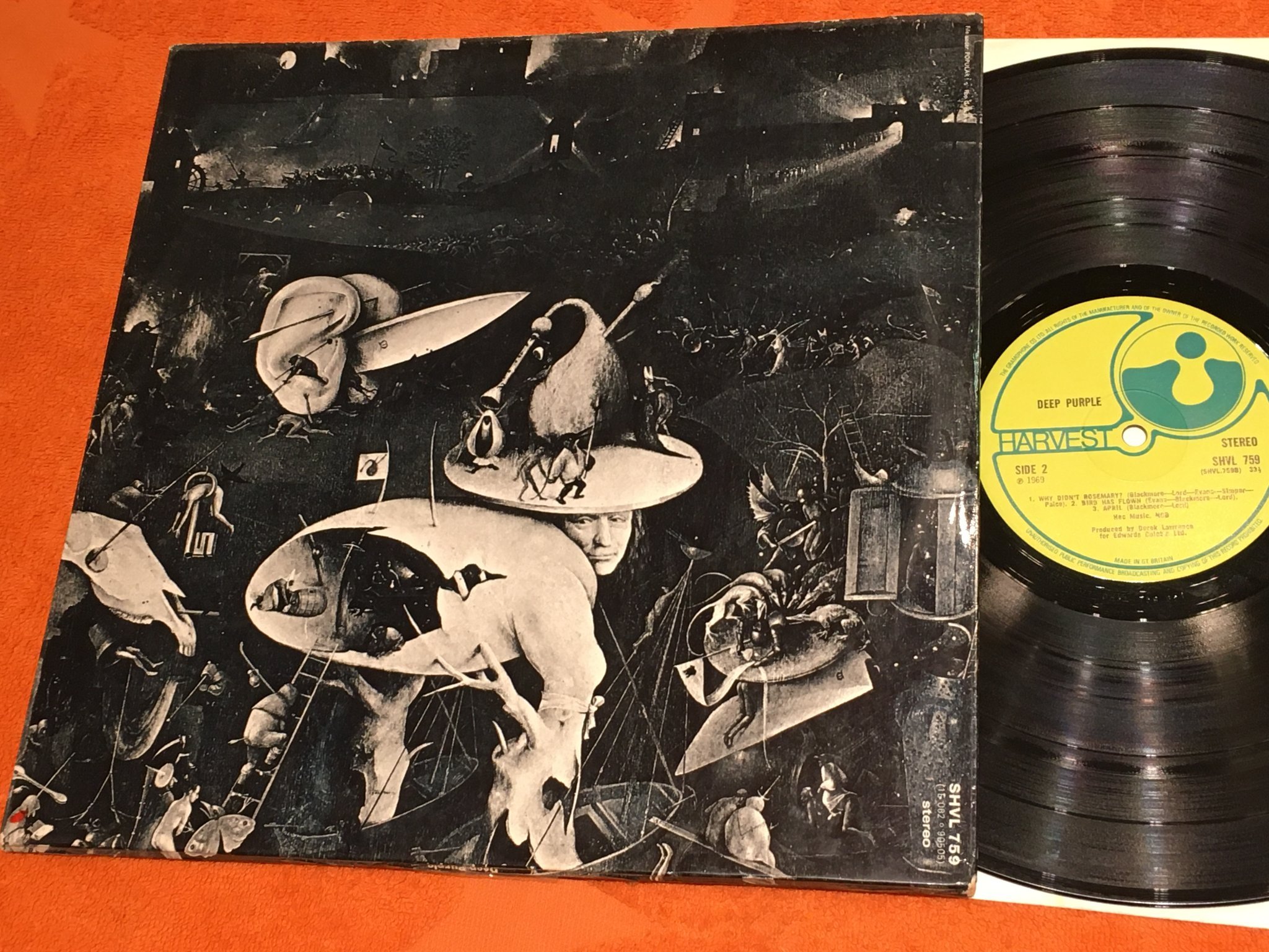 Omslagsbild för skivan DEEP PURPLE s/t LP -69 UK HARVEST SHVL 759 no boxed EMI