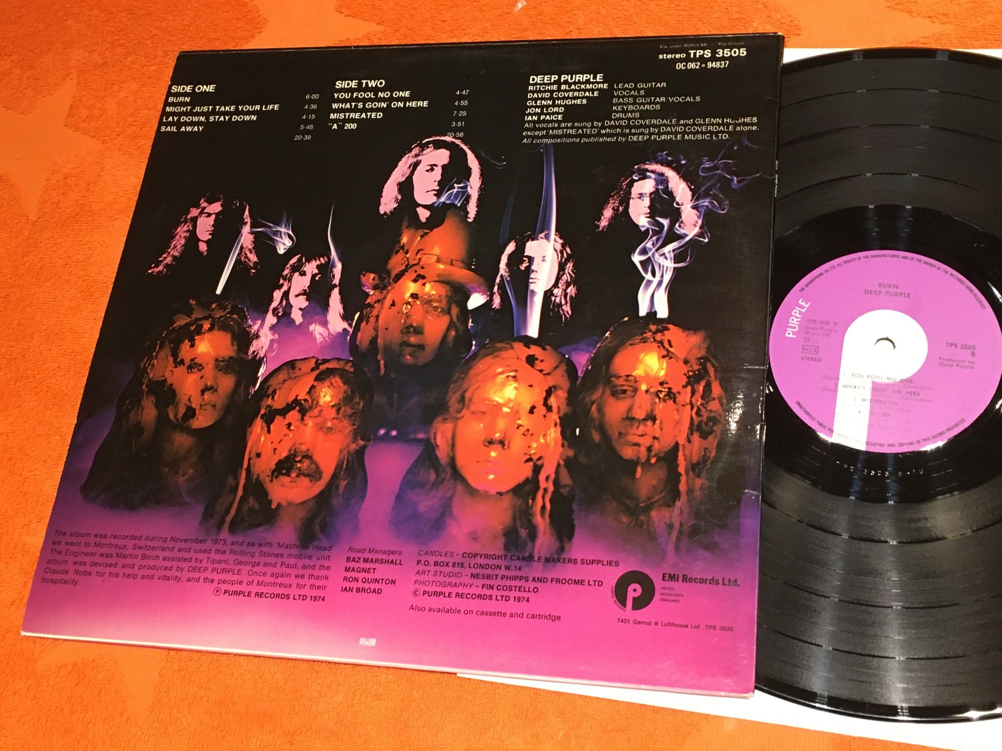 Omslagsbild för skivan DEEP PURPLE burn LP -74 PURPLE TPS 3505