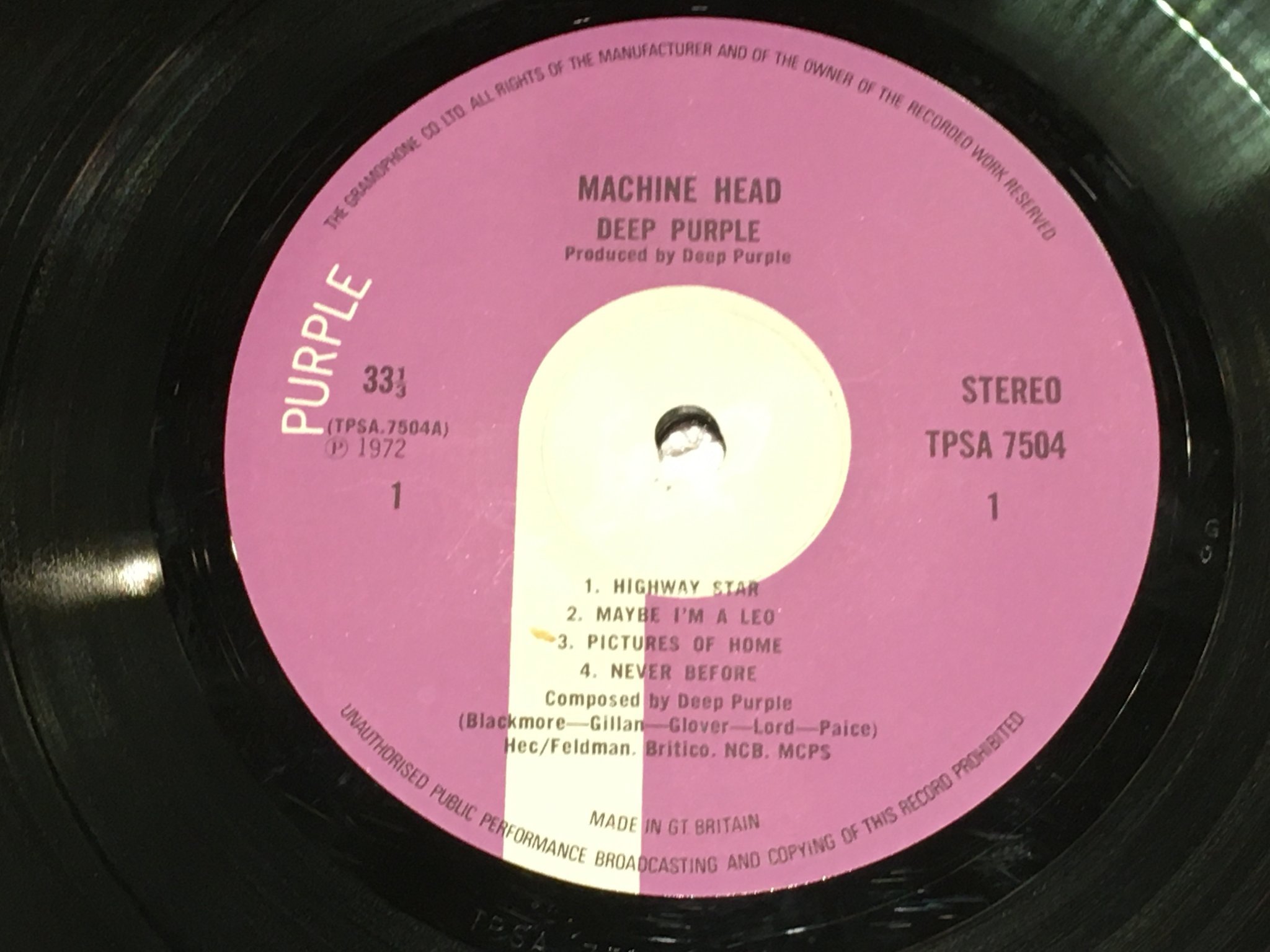 Omslagsbild för skivan DEEP PURPLE  machine head LP -72 UK PURPLE TPSA 7504