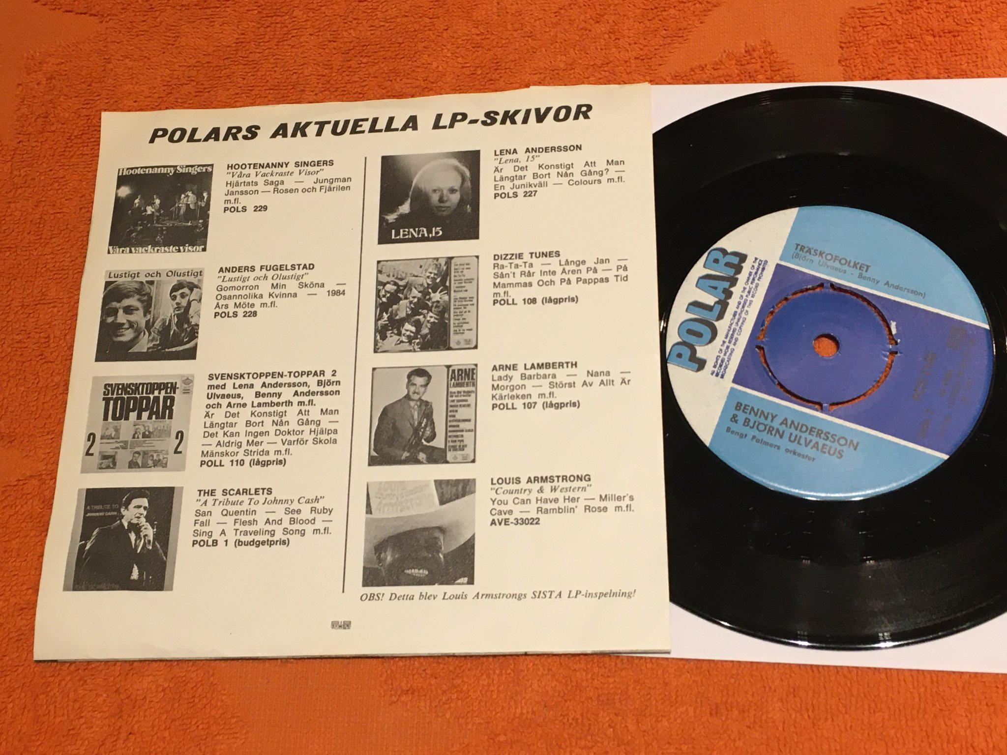 Omslagsbild för skivan BENNY ANDERSSON & BJÖRN ULVAEUS tänk om jorden vore ung 7” POLAR POS 1140