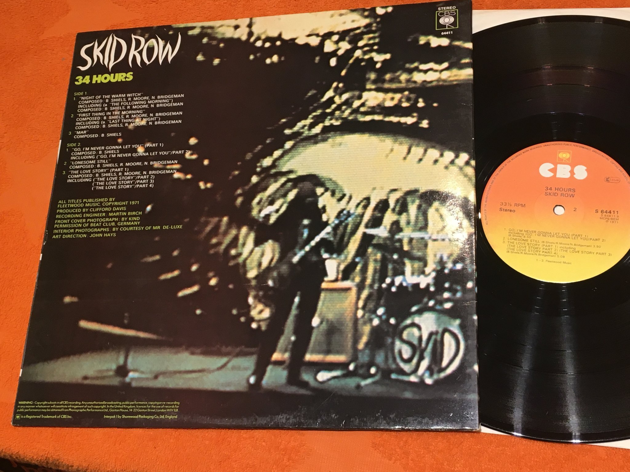 Omslagsbild för skivan SKID ROW 34 hours LP -71/8? UK CBS 64411 blues rock