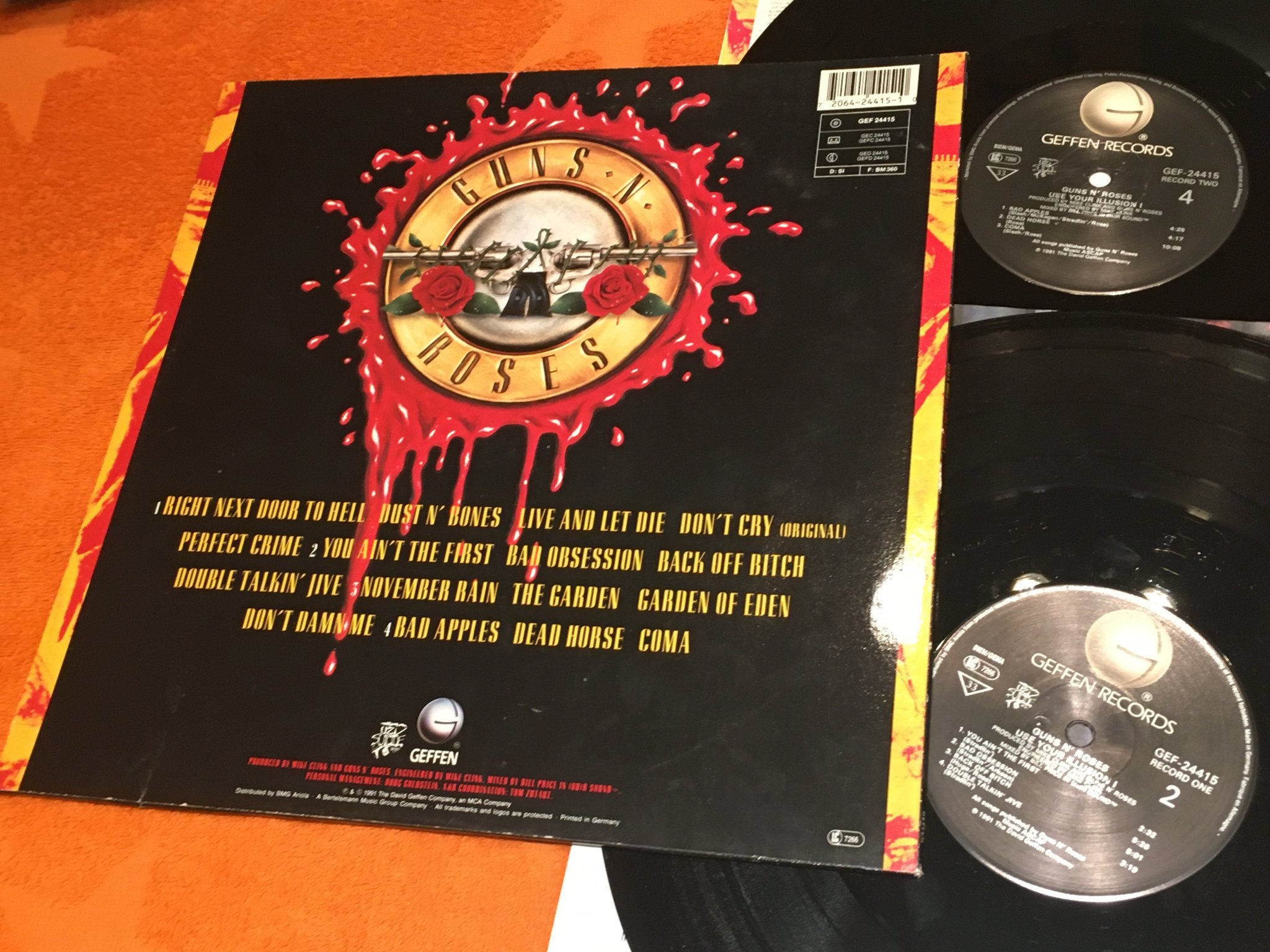 Omslagsbild för skivan GUNS N ROSES just an illusion I 2xLP -91 GEFFEN GEF 24415