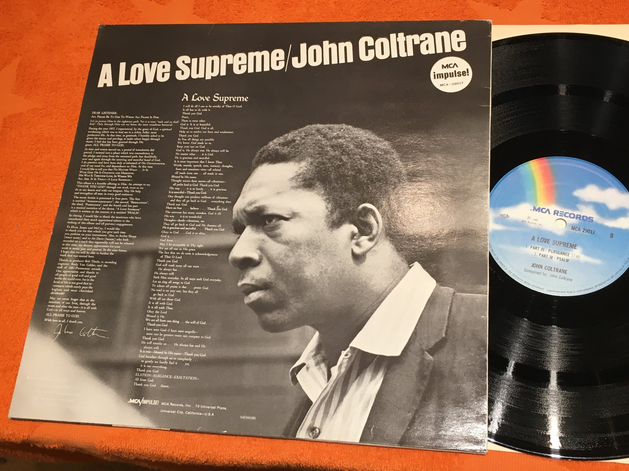 Omslagsbild för skivan JOHN COLTRANE love supreme LP Swe MCA  29017