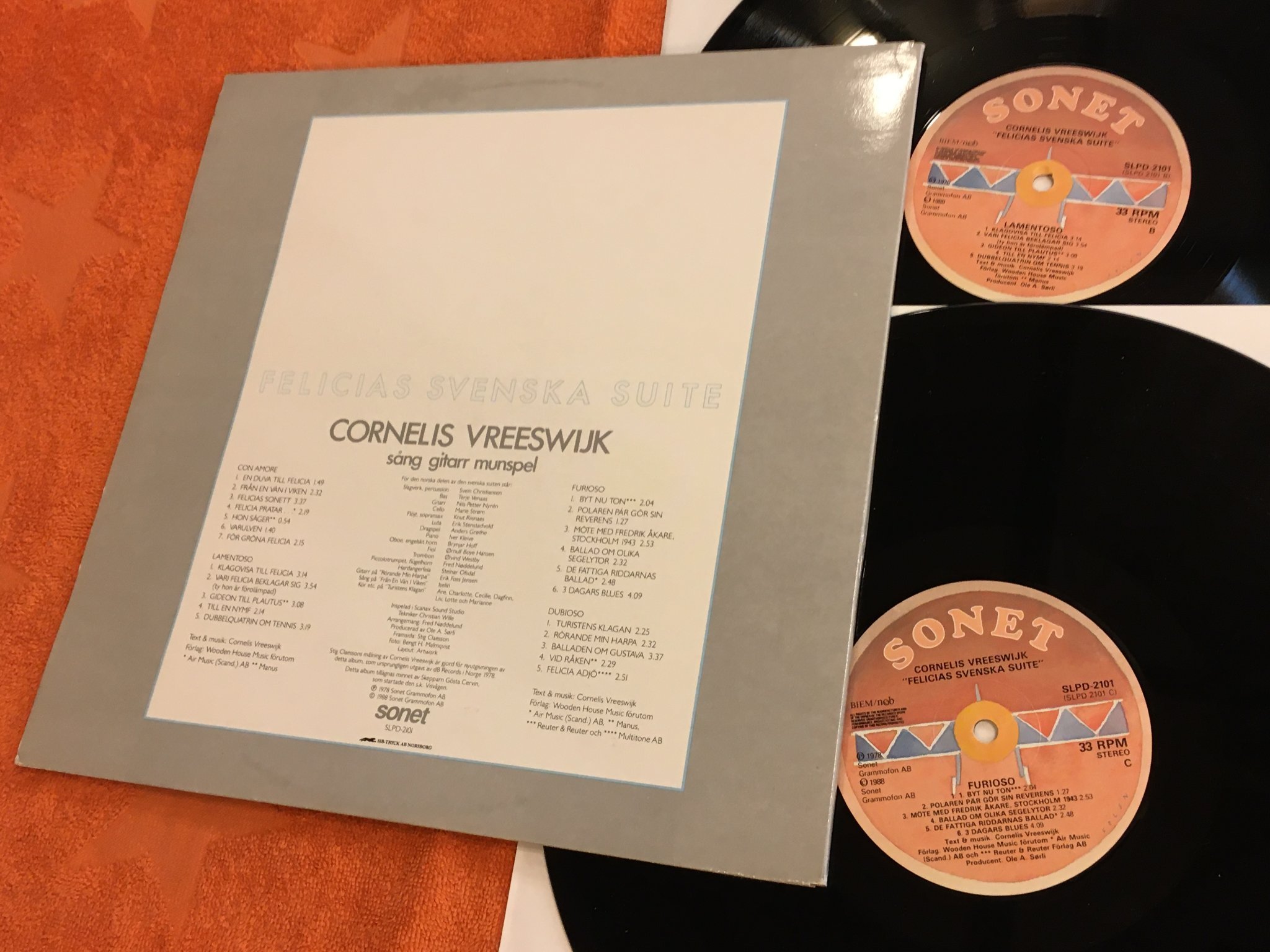 Omslagsbild för skivan CORNELIS VREESWIJK Felicias svenska suite LP -88 SONET SLPD 2101