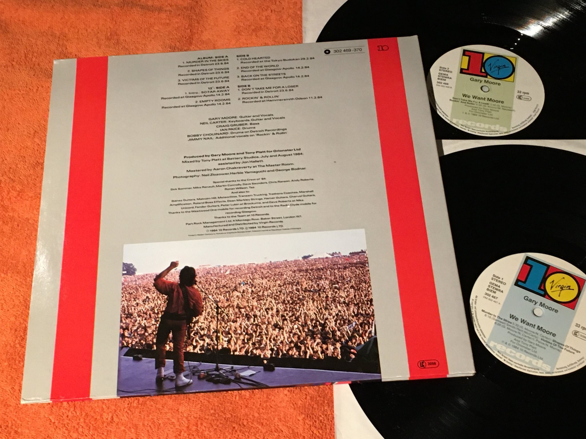 Omslagsbild för skivan GARY MOORE we want Moore 2xLP -84 10/VIRGIN 302467