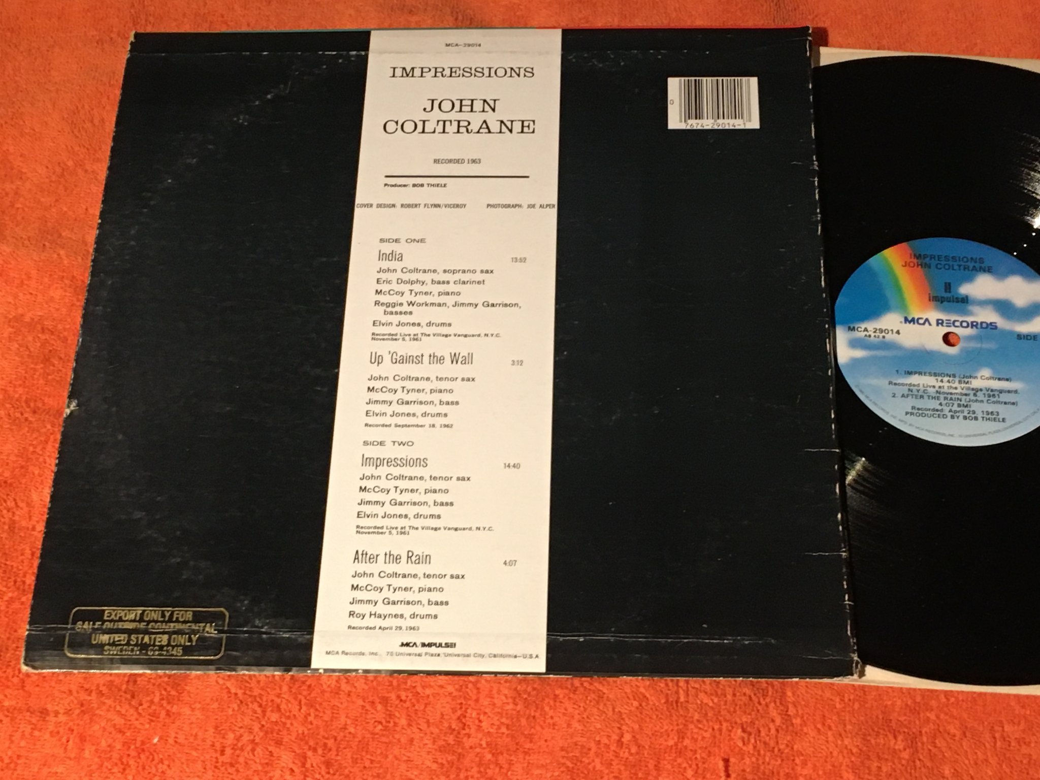 Omslagsbild för skivan JOHN COLTRANE impressions LP MCA / IMPULSE MCA-29014