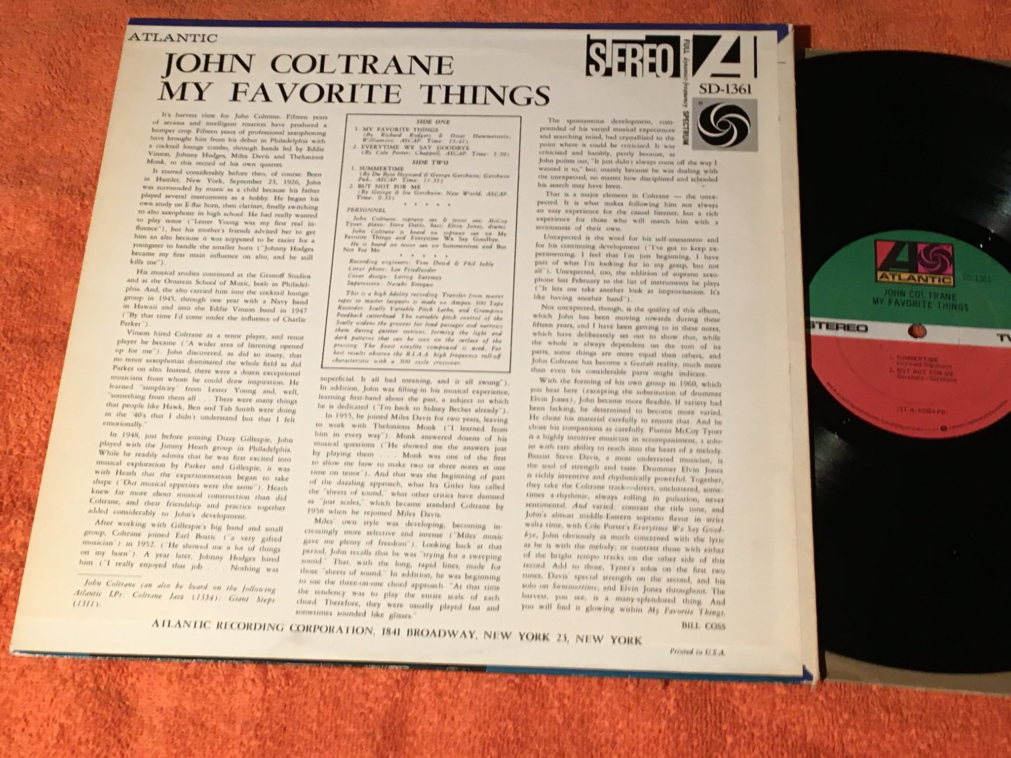 Omslagsbild för skivan JOHN COLTRANE my favorite things LP US ATLANTIC SD 1361