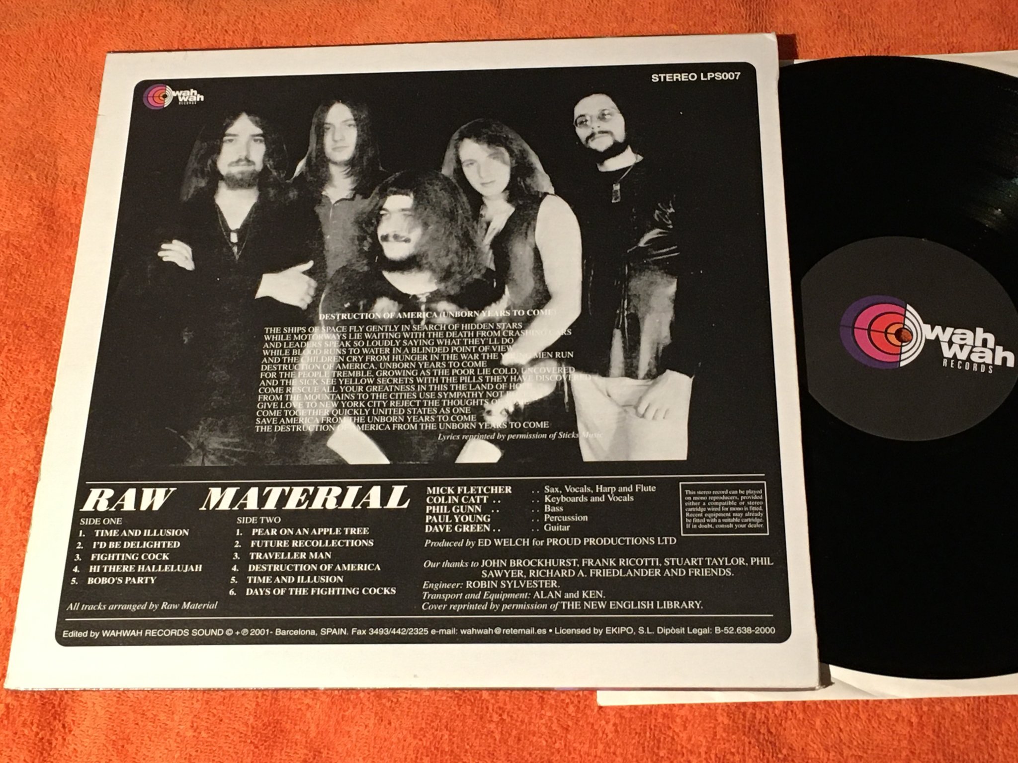 Omslagsbild för skivan RAW MATERIAL s/t LP re WAHWAH LPS007 psych / prog rock