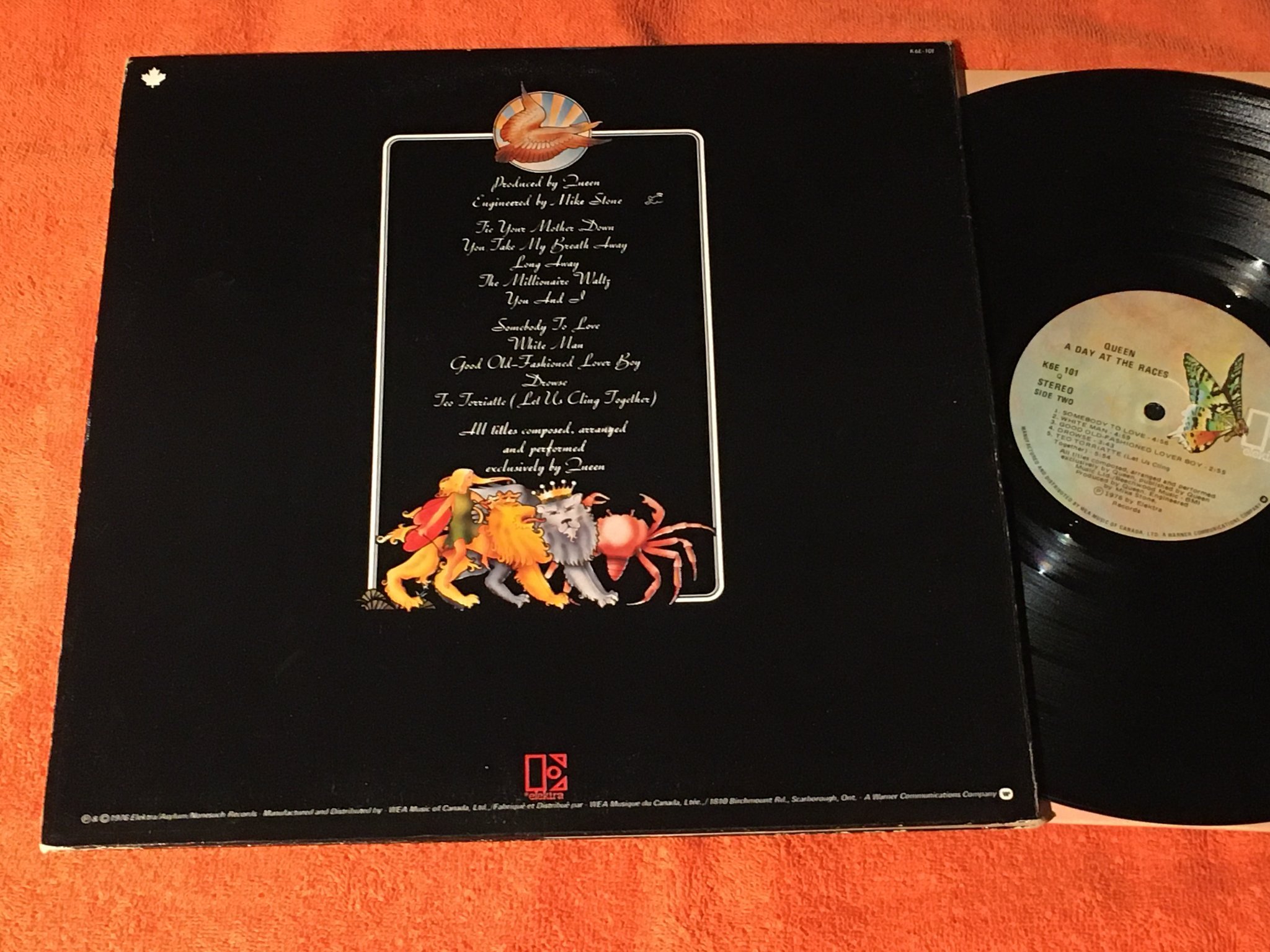 Omslagsbild för skivan QUEEN a day at the races LP -76 Can ELEKTRA K6E 101