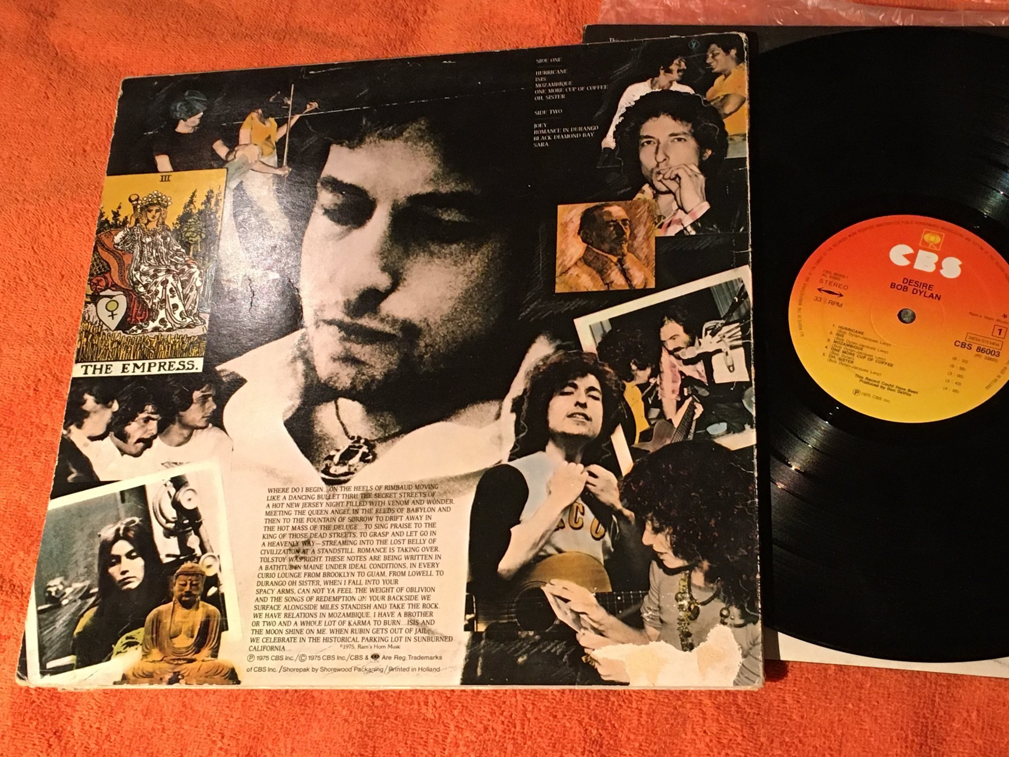 Omslagsbild för skivan BOB DYLAN desire LP -75 CBS 86003 ”one more cup of coffee”