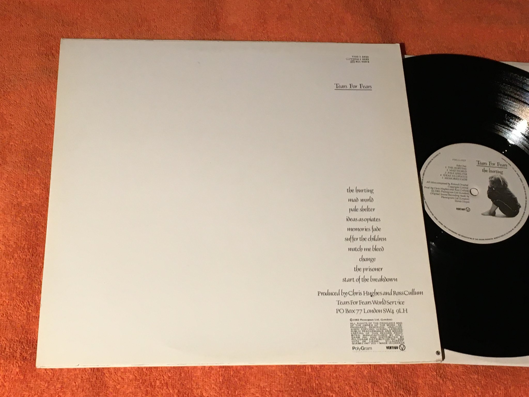 Omslagsbild för skivan TEARS FOR FEARS the hurting LP -83 VERTIGO VOG-1-3323