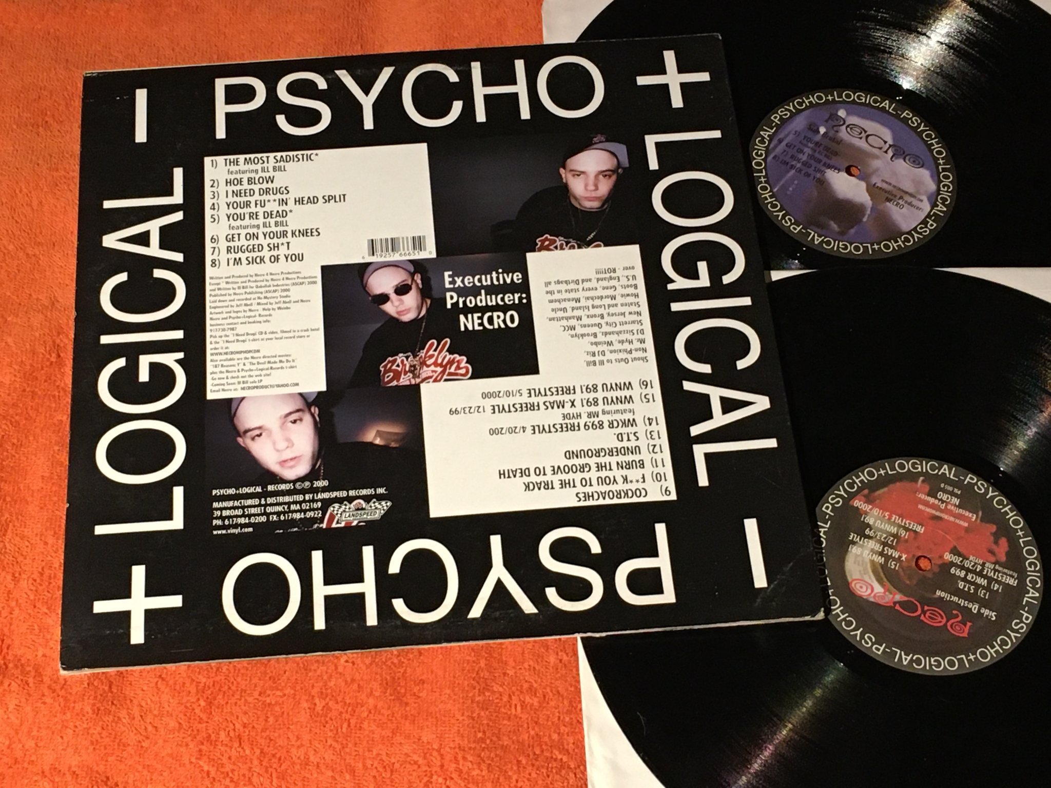 Omslagsbild för skivan NECRO I need drugs 2xLP 2000 US PSYCHO + LOGICAL RECORDS PSL 005