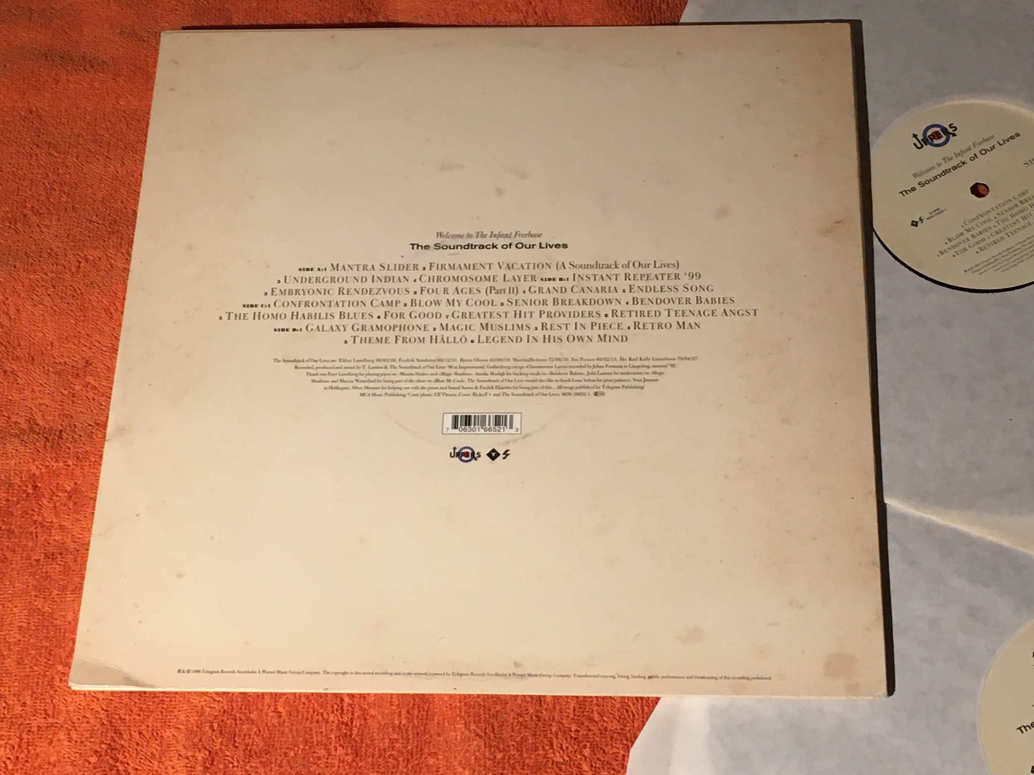 Omslagsbild för skivan THE SOUNDTRACK OF OUR LIVES welcome to the infant freebase 2xLP 1996 Swe 