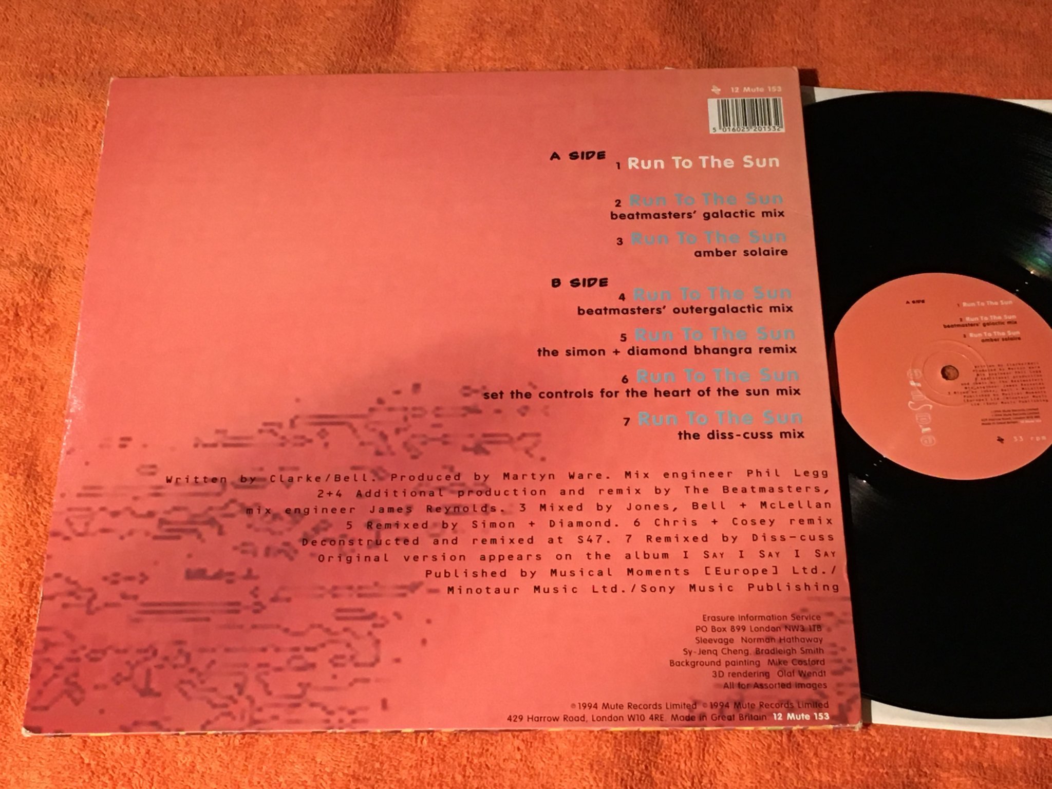 Omslagsbild för skivan ERASURE run to the sun 12”single -94 UK 12 MUTE 153