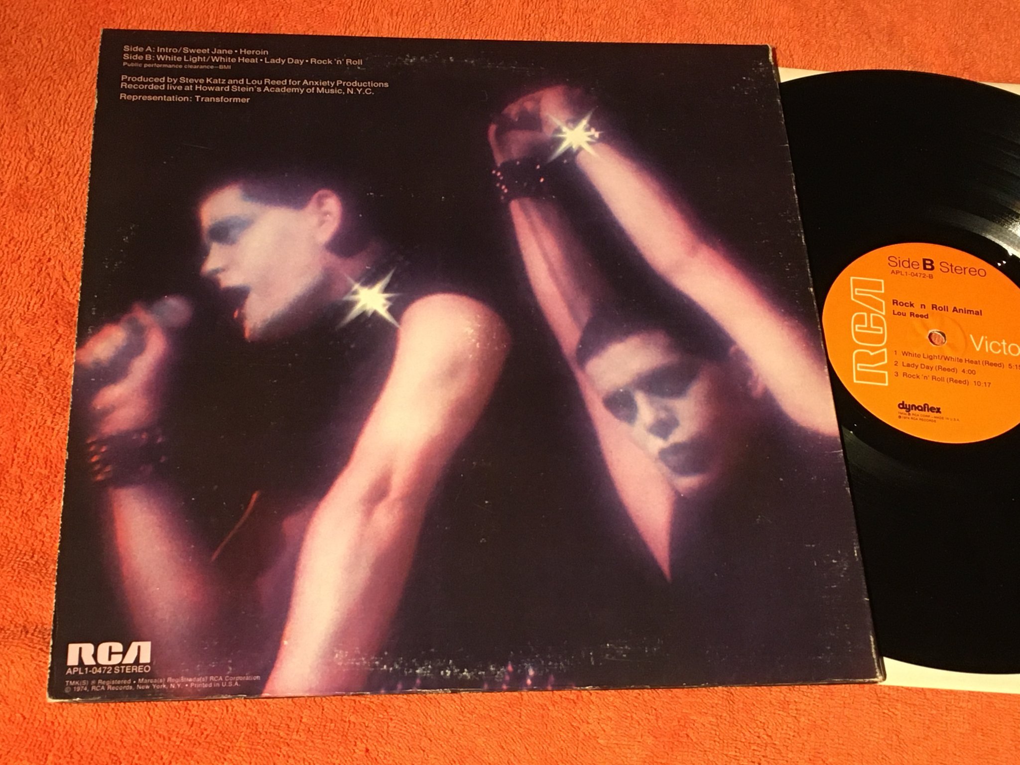 Omslagsbild för skivan LOU REED rock n roll animal LP -74 US RCA APL1-0472