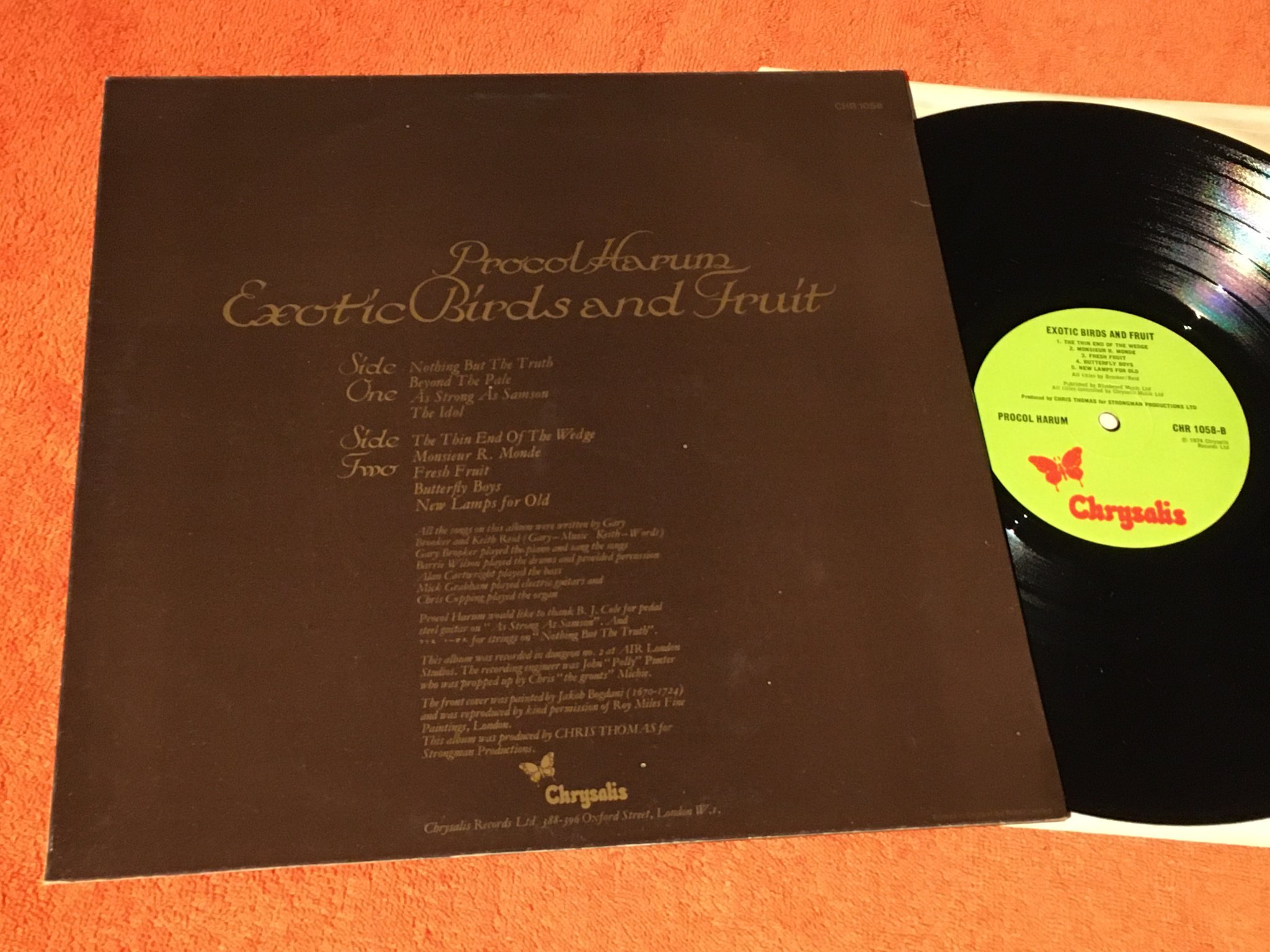Omslagsbild för skivan PROCOL HARUM exotic birds & fruit LP -74 UK CHRYSALIS CHR 1058