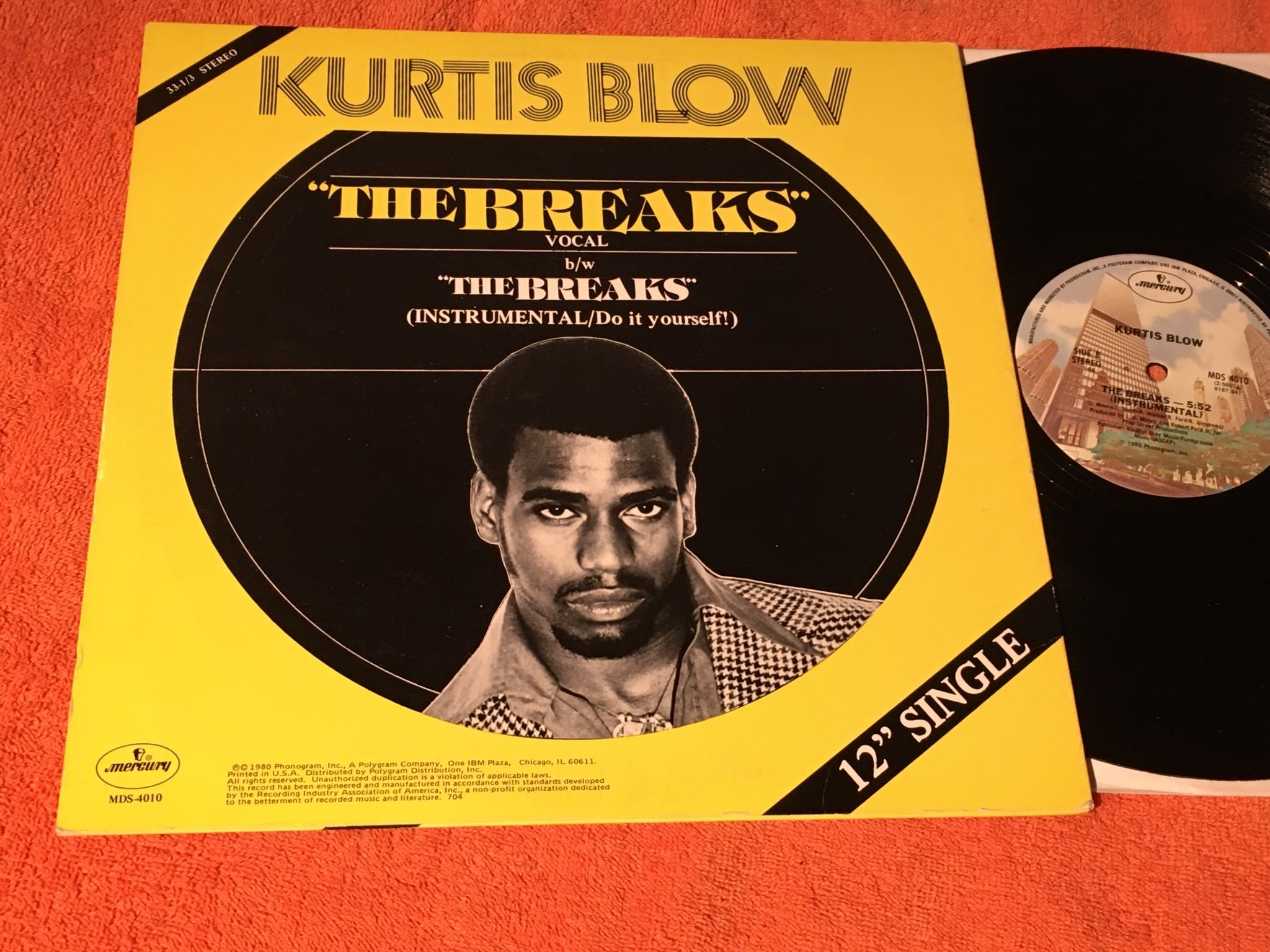 Omslagsbild för skivan KURTIS BLOW the breaks 12”single -80 US MERCURY MDS 4010
