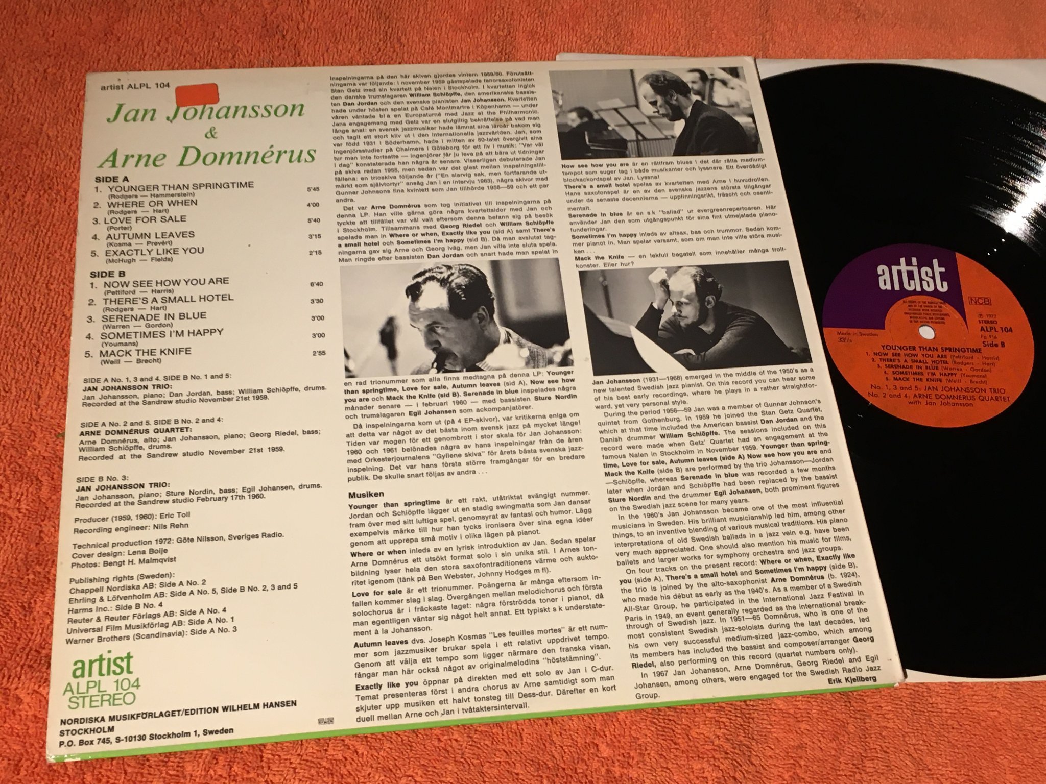 Omslagsbild för skivan JAN JOHANSSON younger than springtime LP Swe ARTIST ALPL 104