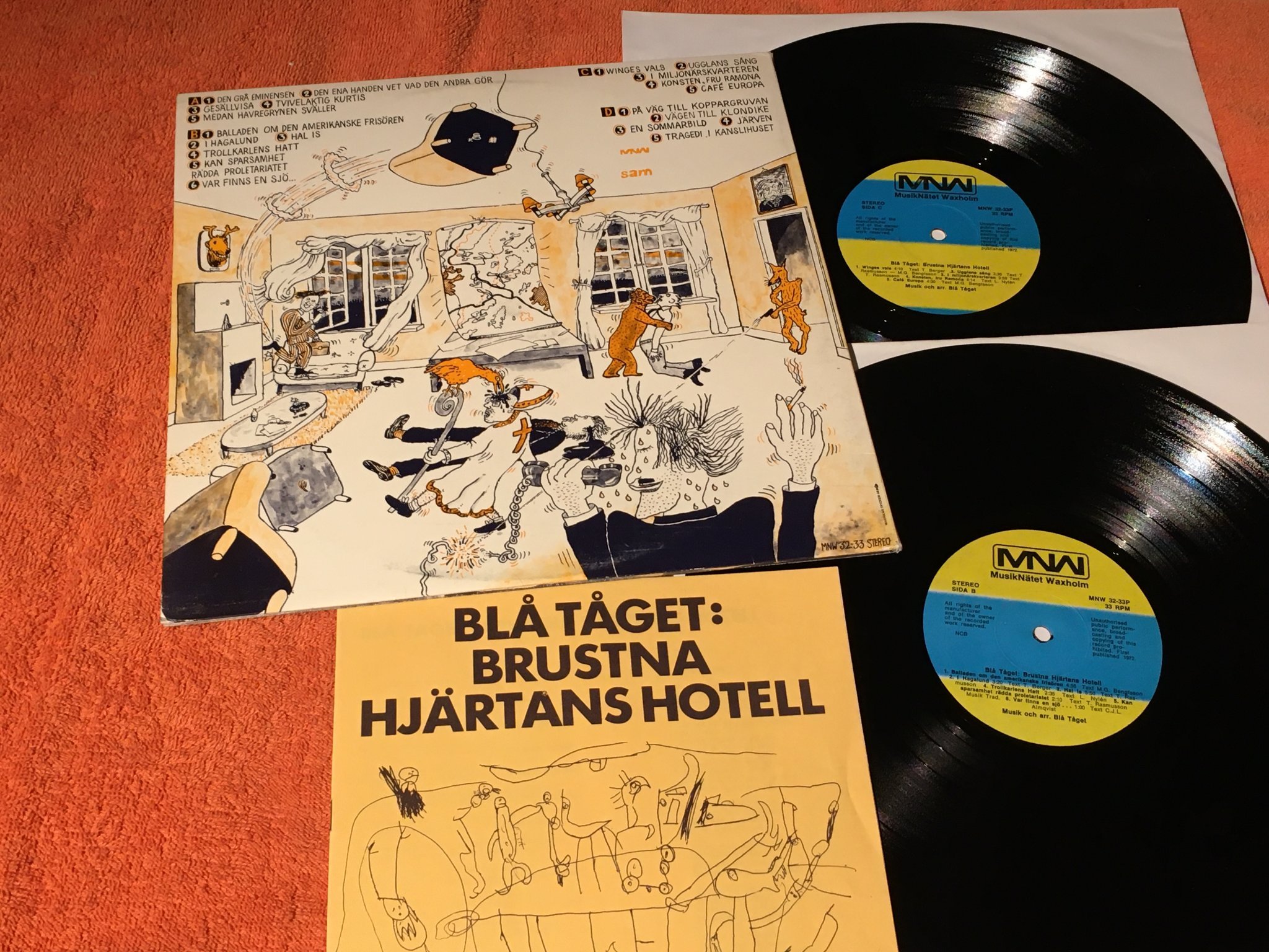Omslagsbild för skivan BLÅ TÅGET brustna hjärtans hotell 2xLP -72 Swe MNW 32-33P