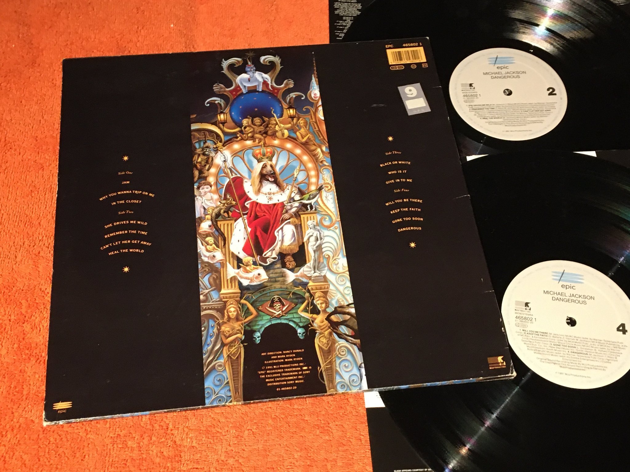 Omslagsbild för skivan MICHAEL JACKSON dangerous 2xLP -91 EPIC 465802 1 