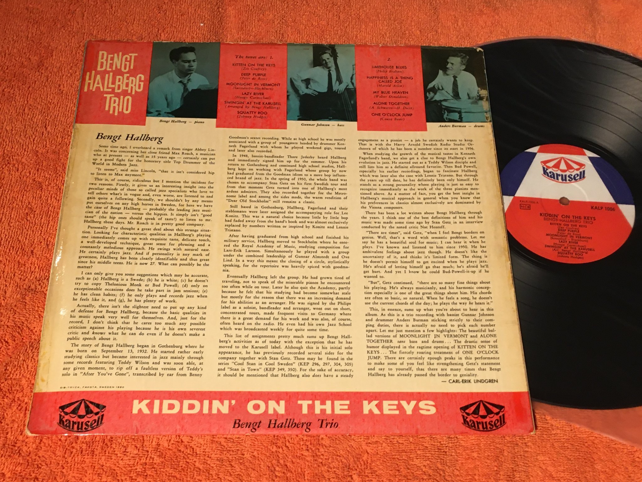 Omslagsbild för skivan BENGT HALLBERG TRIO kiddin’ on the keys LP -60 Swe KARUSELL KALP 1006